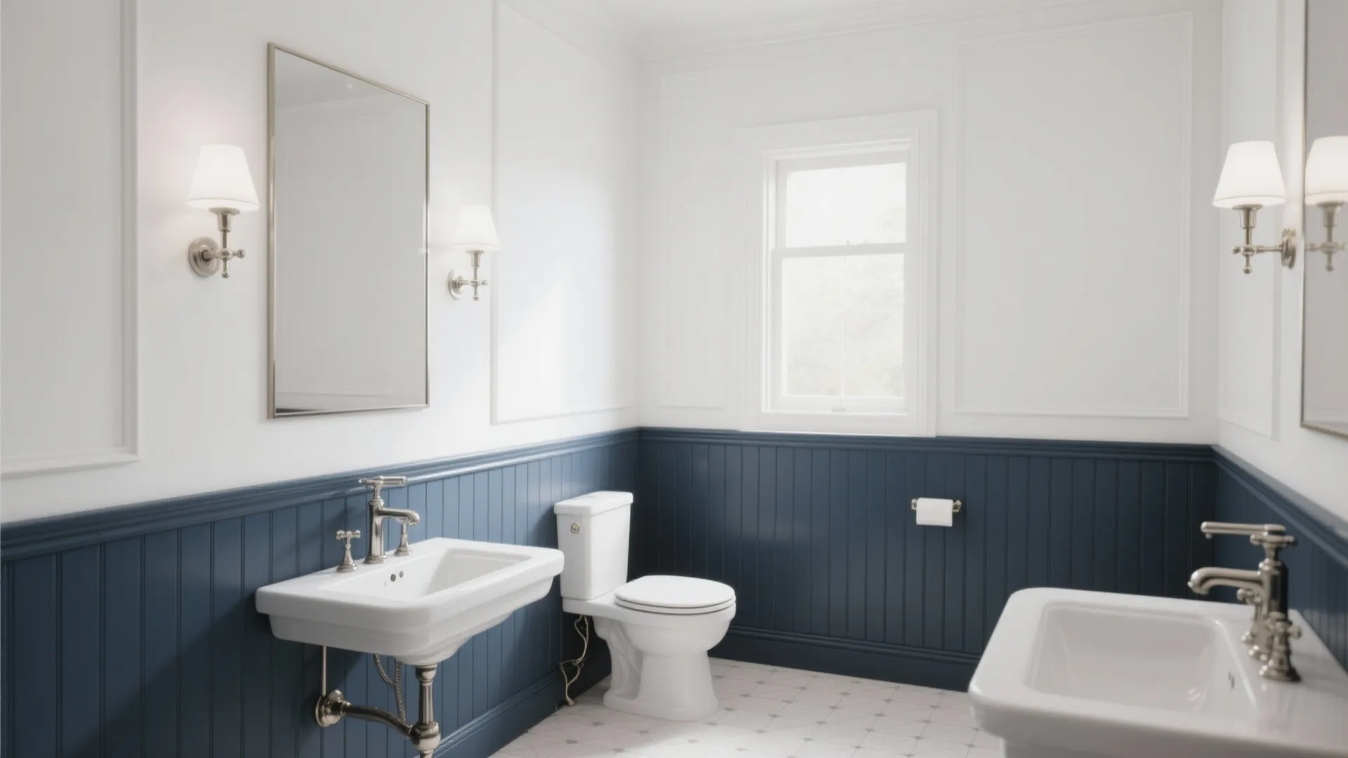 5. White Walls with Navy Paneling