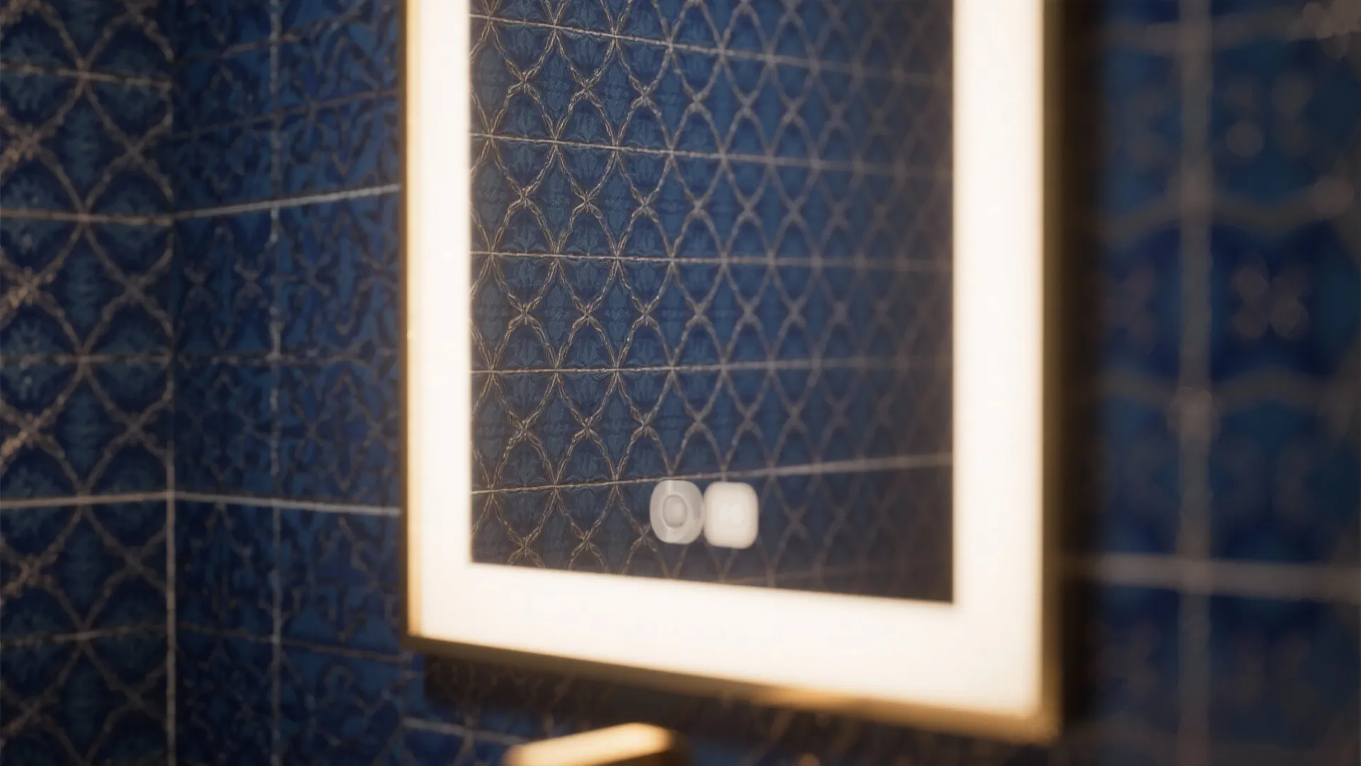 5. Navy with Patterned Wallpaper or Accent Tiles