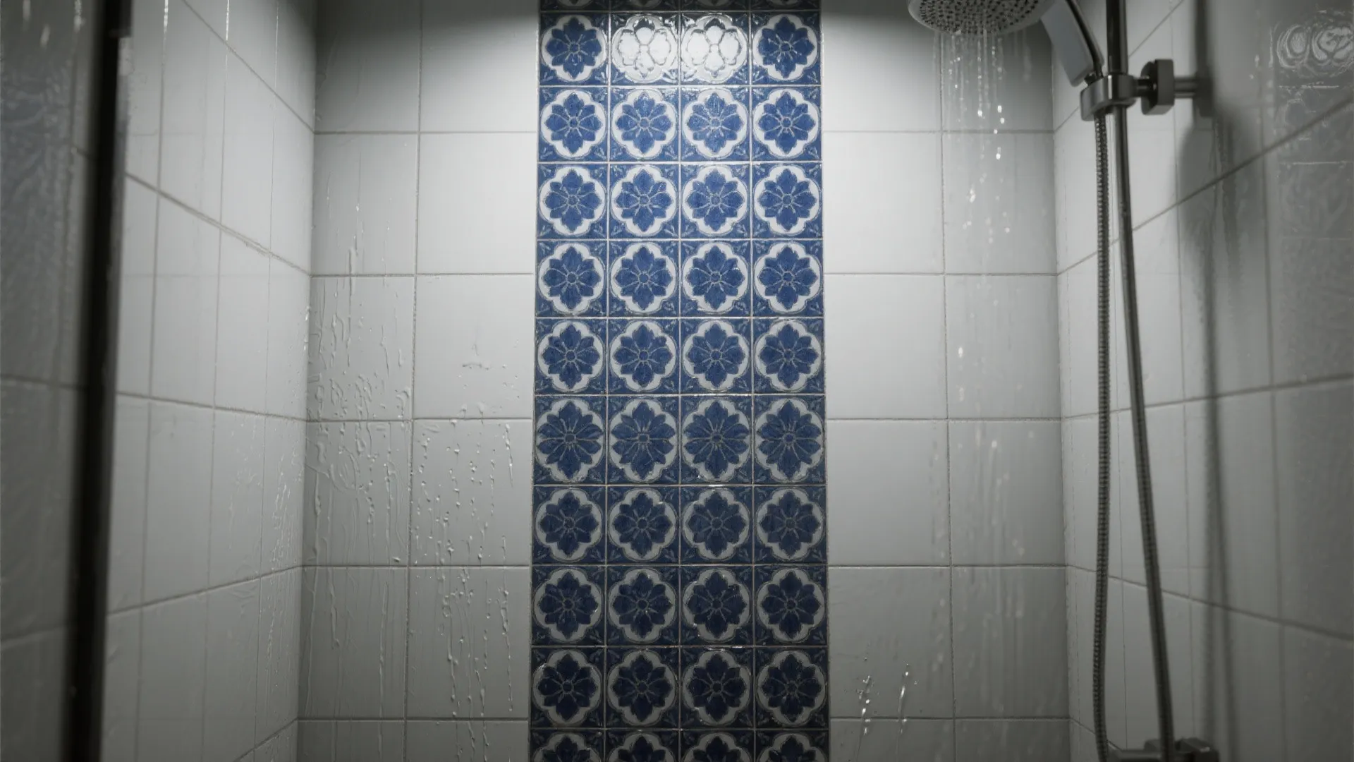 3. Navy Patterned Tiles as Accent