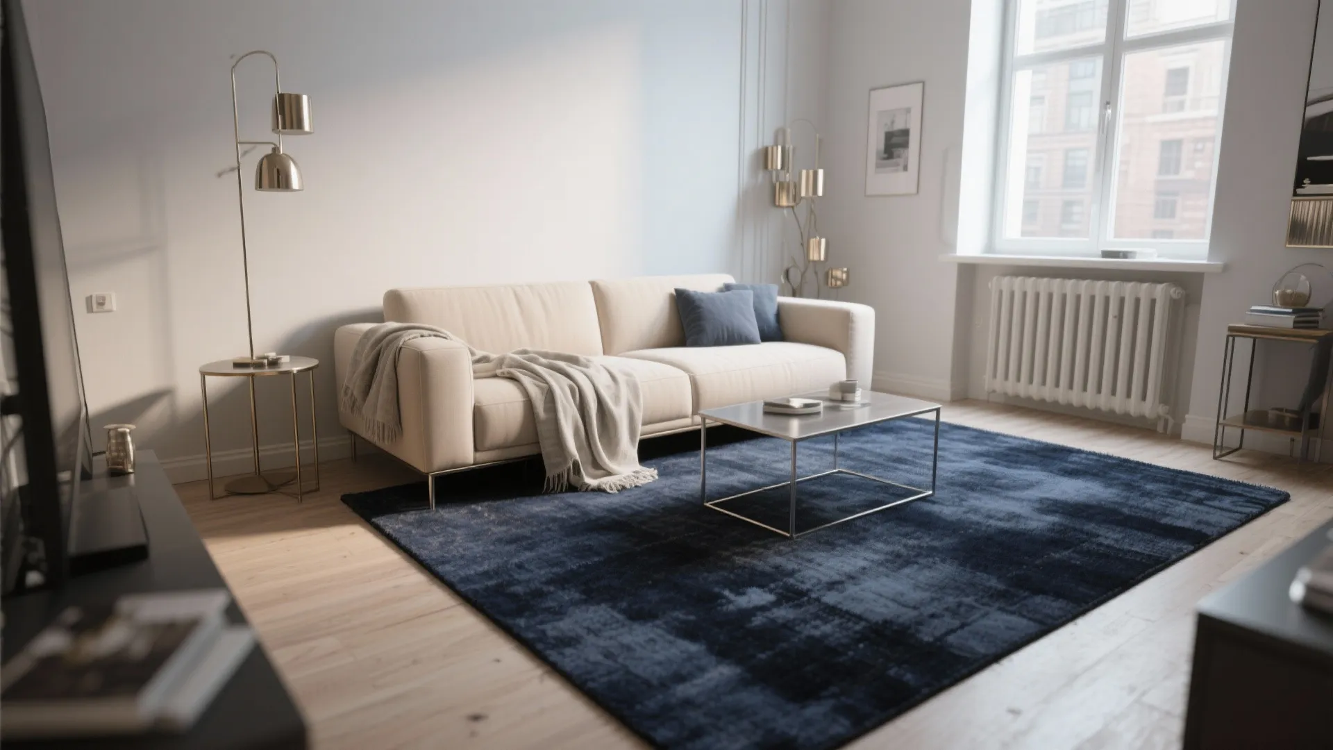 1. Anchor with a deep navy rug