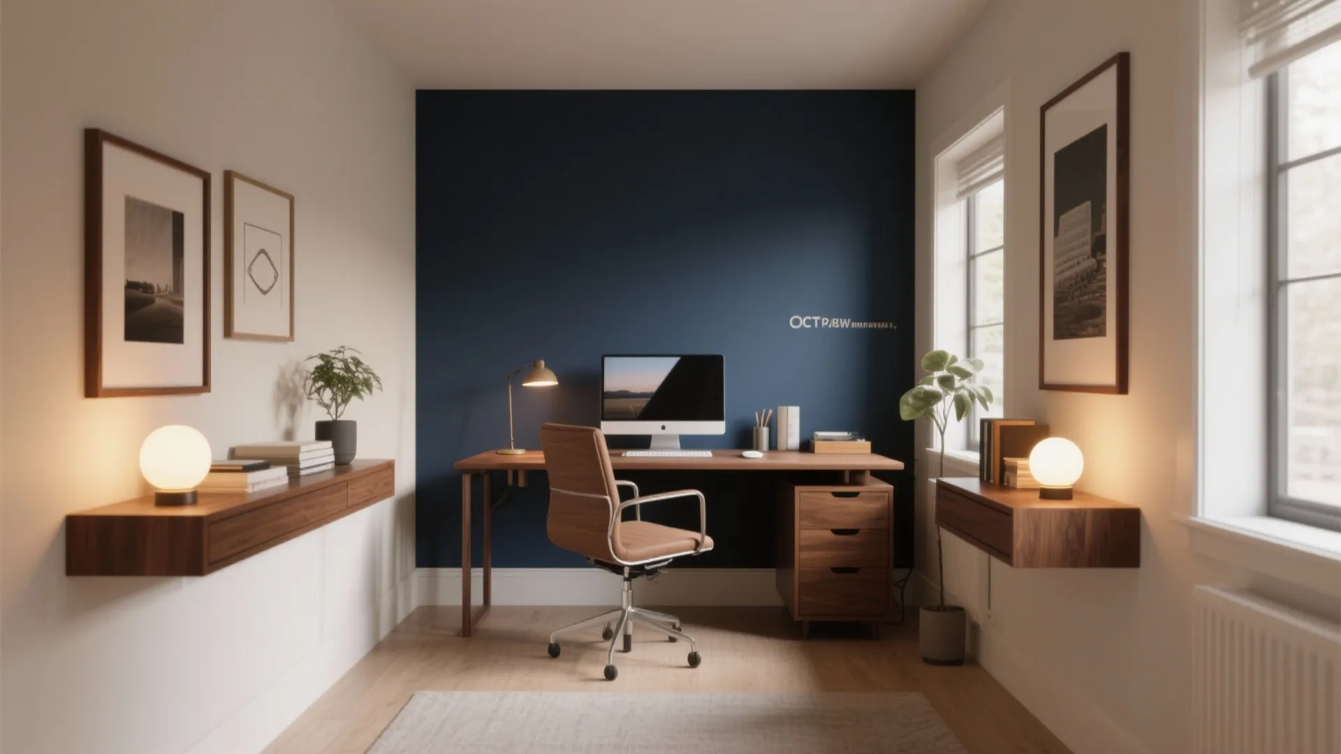 5) Deep Navy + Pale Sand + Walnut