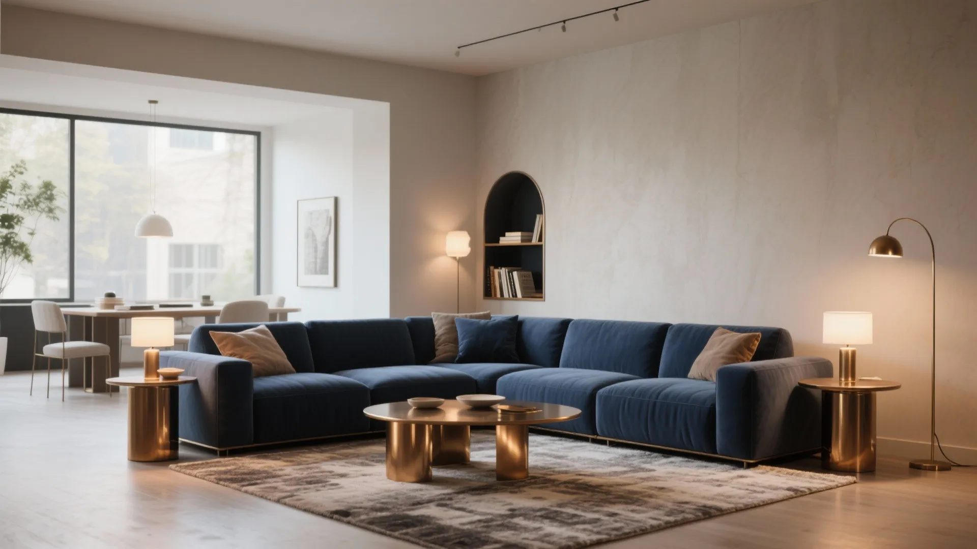 3. Navy Sectional with Metallic Accents