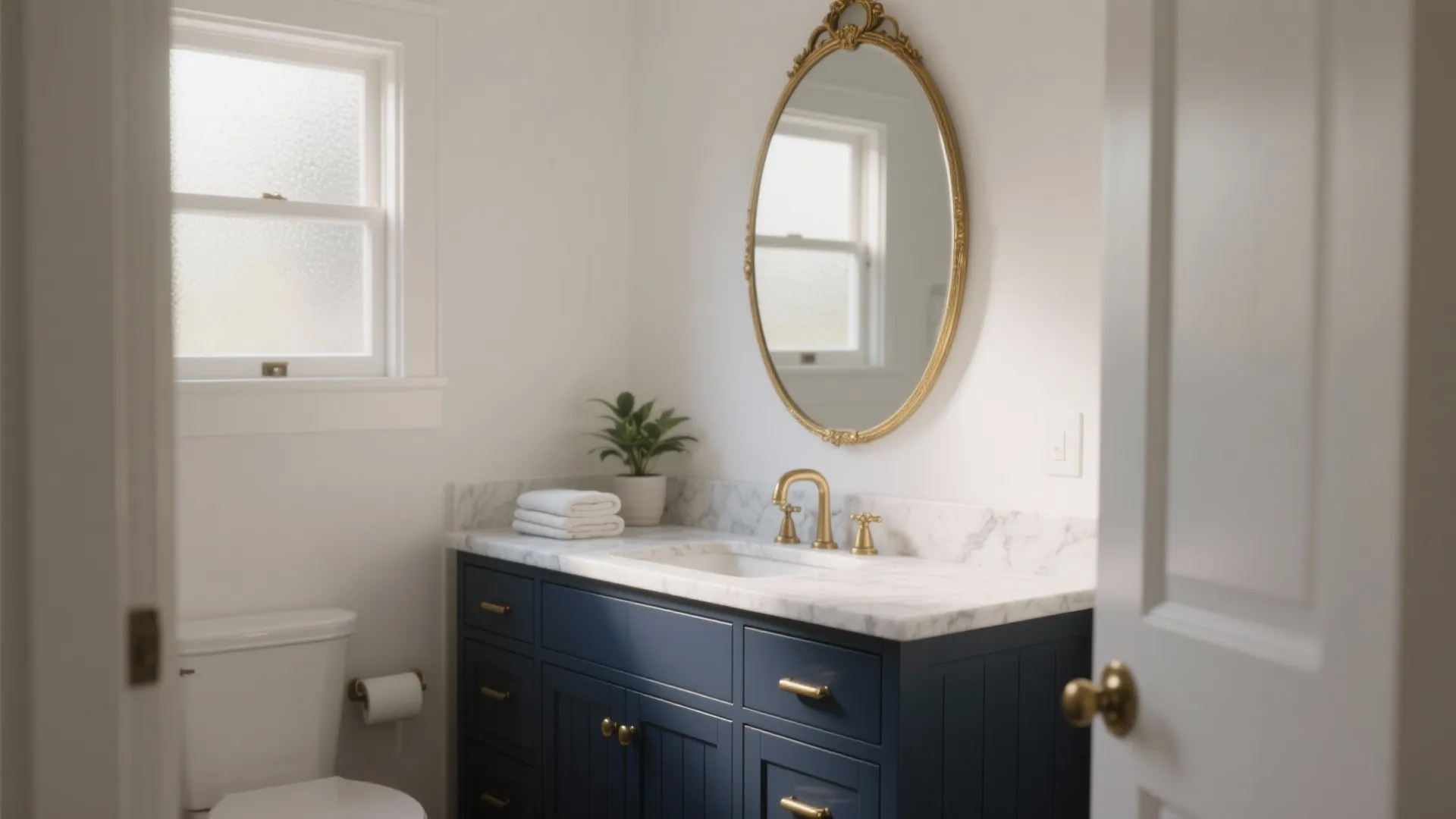 5 Navy Blue Bathroom Vanity Ideas: How I use navy blue and gold to transform small bathrooms with big style