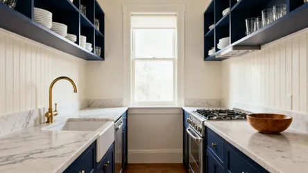 5 Kitchen Colour Ideas with Navy Blue Shelves