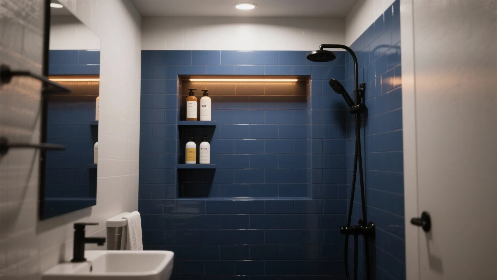 2. Monochrome shower nook for depth