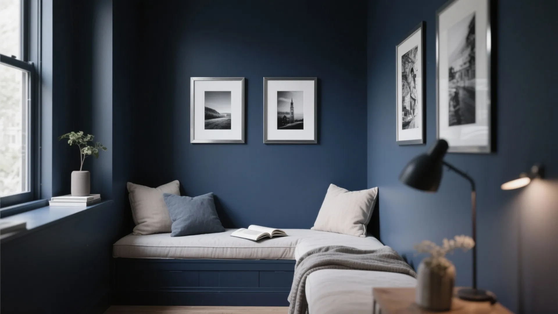 1. Navy Walls with Silver Accents