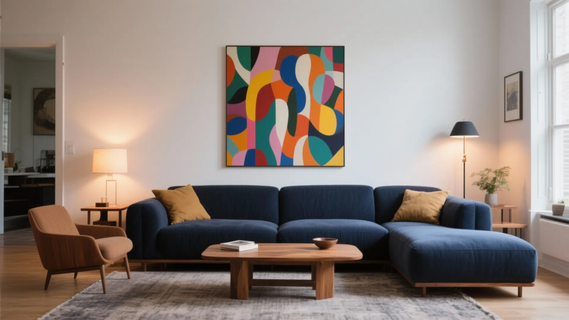 5. Pairing a Navy Sofa with Bold Artwork