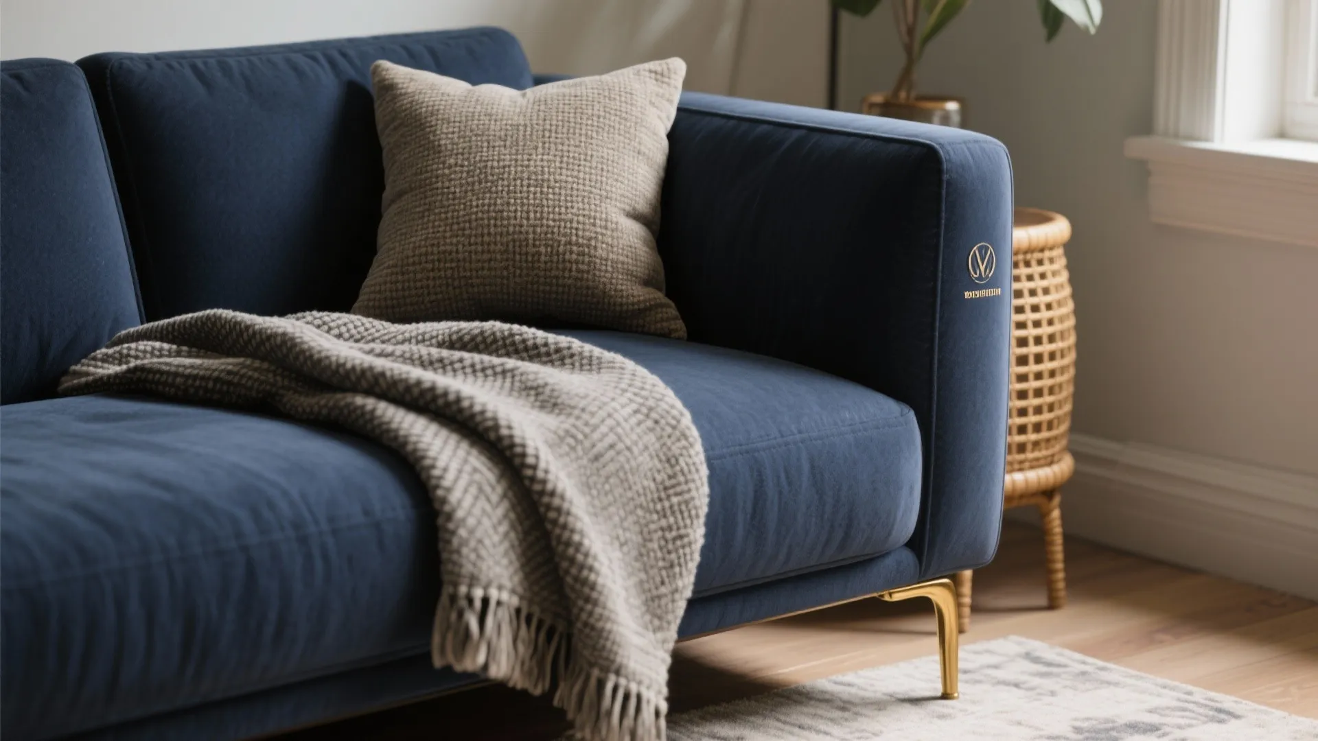 1. Anchor with a Deep Blue Sofa