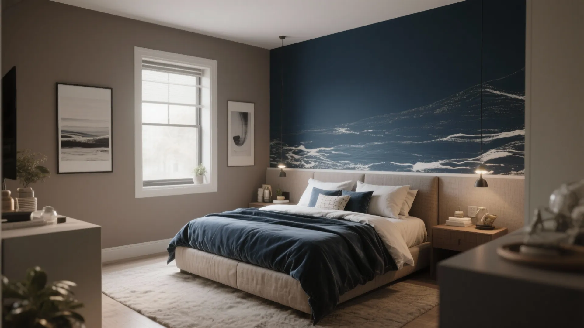 2. Bold Navy Meets Taupe Accents