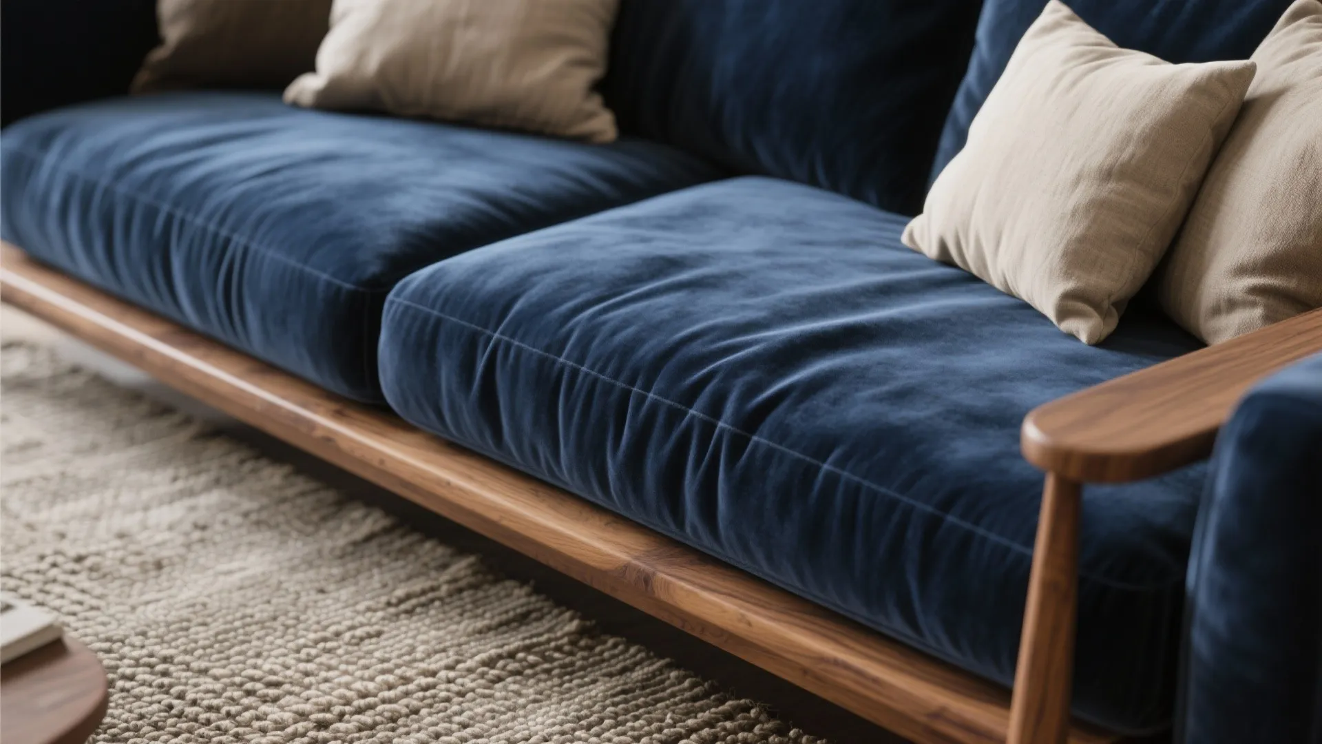 2. Mix textures: velvet, linen, and wood