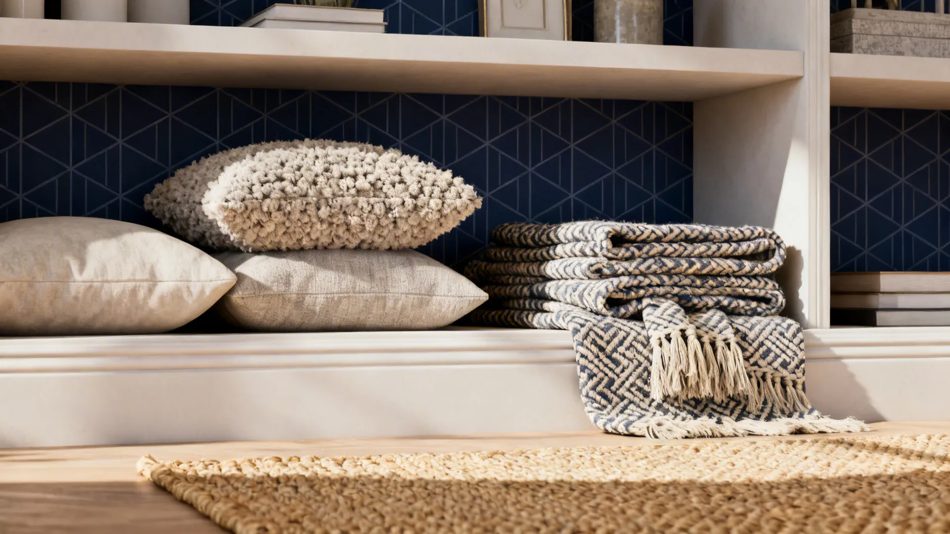 4. Navy Patterns and Layered Textures