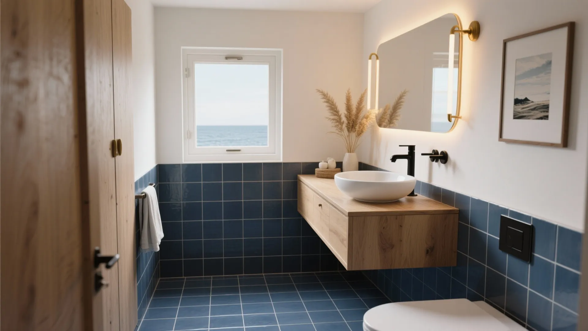 5 Navy Blue Tile Bathroom Ideas: Small-space navy blue tile bathroom inspirations from a seasoned designer