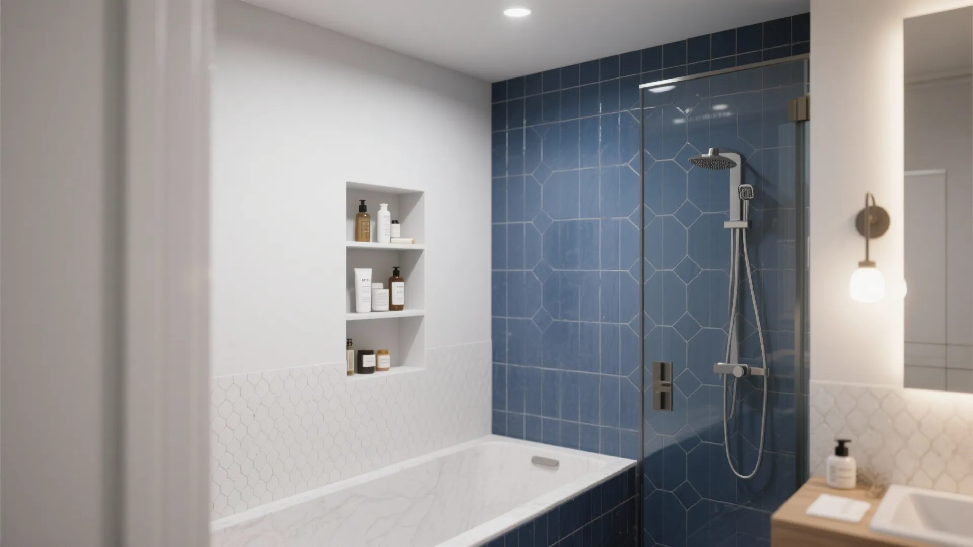 2. Navy Tiles with Light Grout