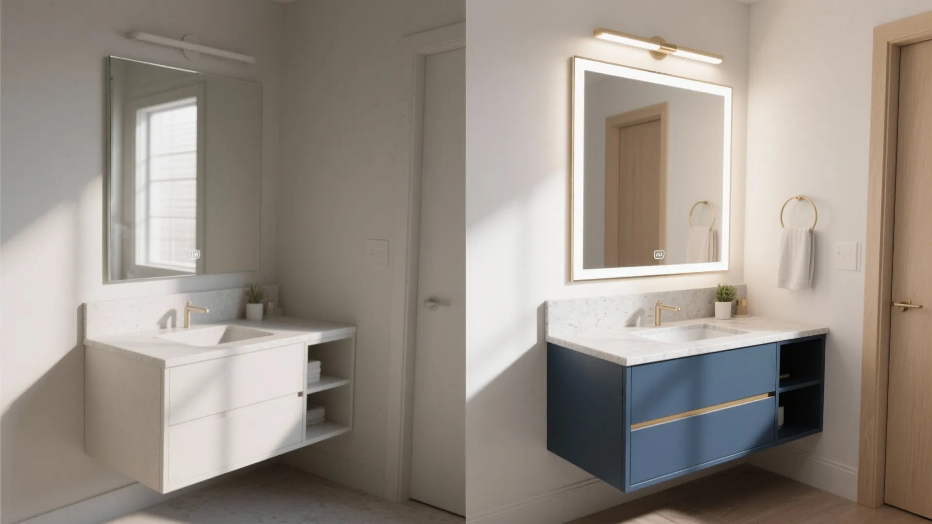 4. Two-tone vanity: navy base with lighter top