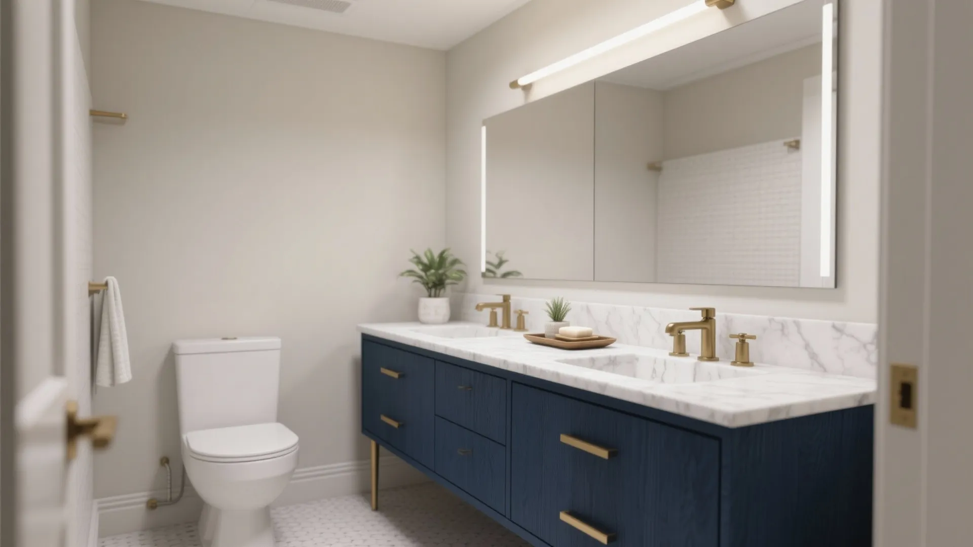 Navy Vanity + Brass: A Bold, Balanced Focal Point