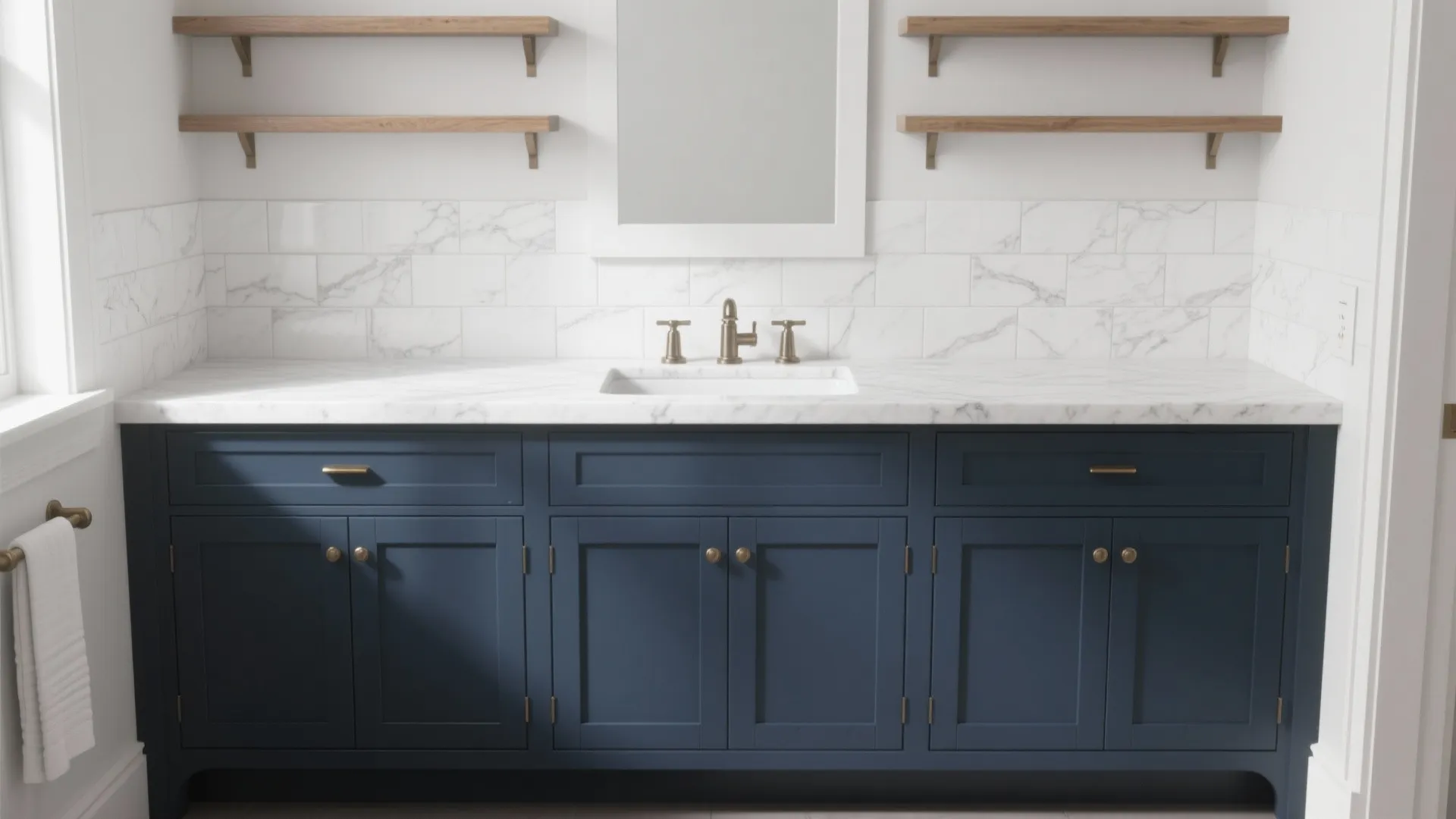 Navy Vanity with Marble and Mid-tone Wood