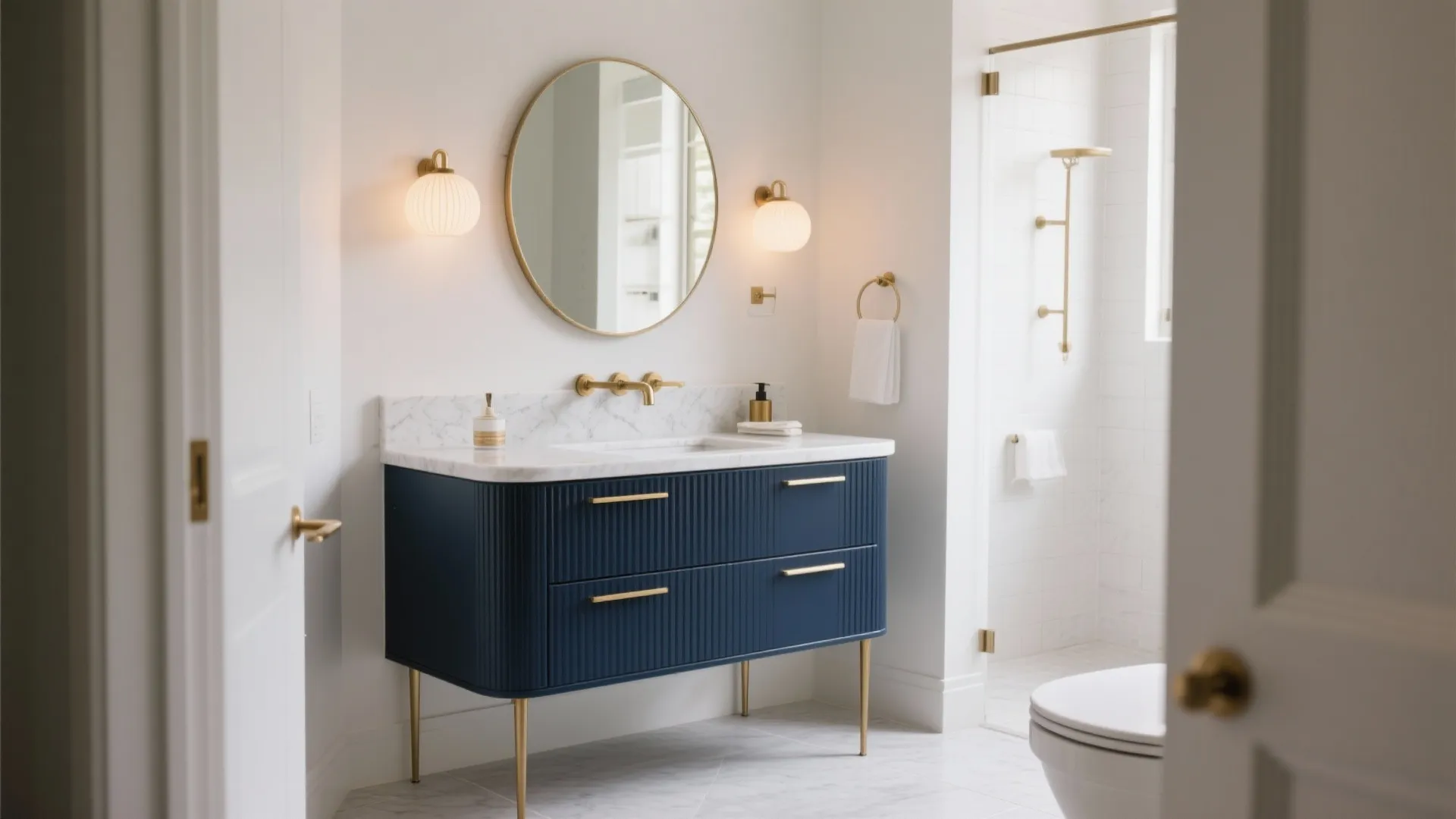 Navy Vanity with Warm Metals