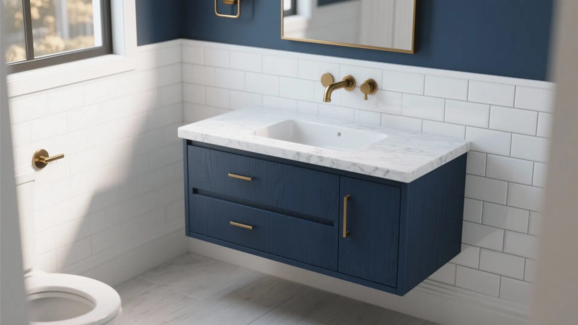 5 Navy Blue Bathroom Vanity Ideas: Small 24-inch navy blue bathroom vanity ideas that pack personality and function