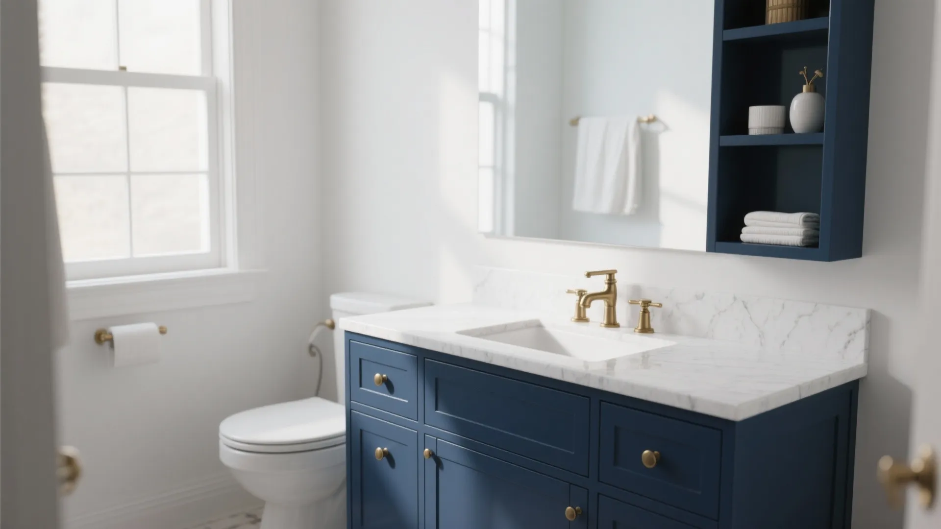 3. Navy Vanity + White Countertop Combo