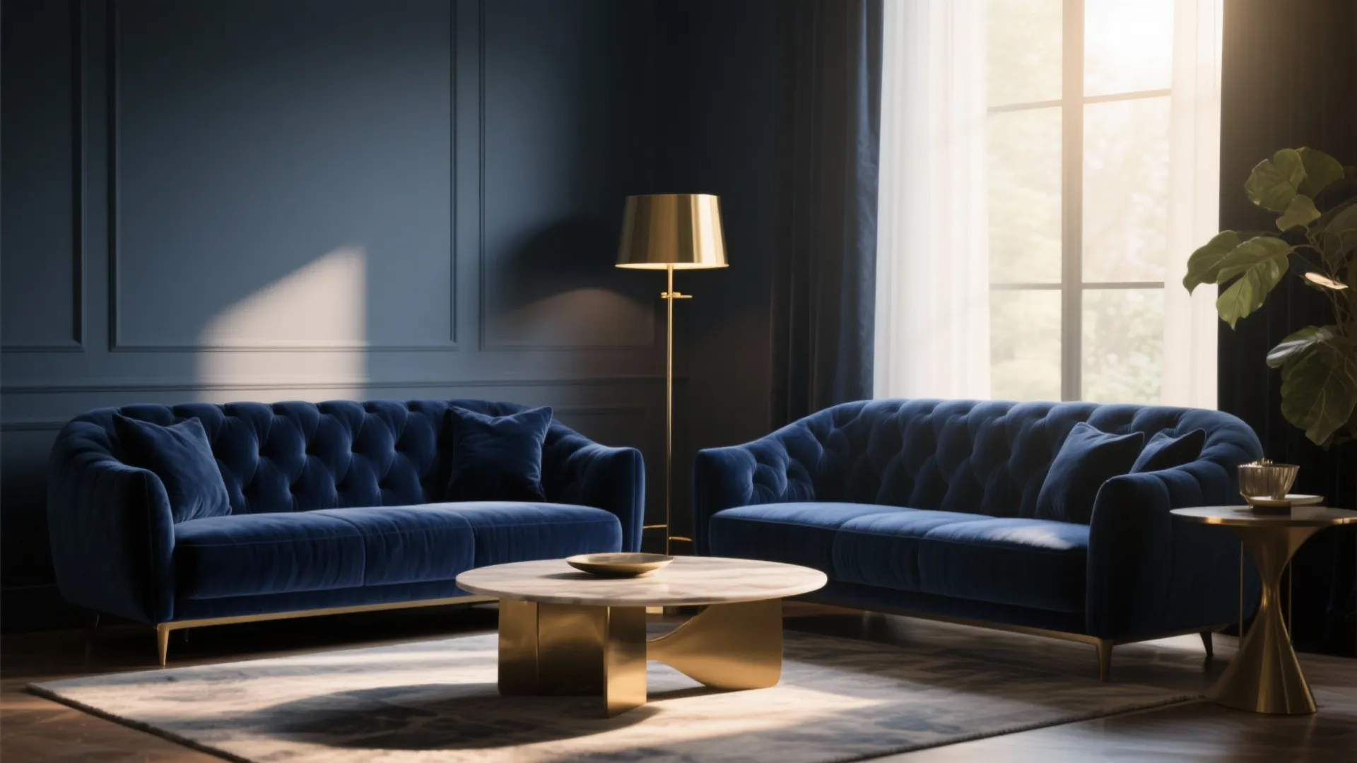 2. Navy Blue Velvet Sofa