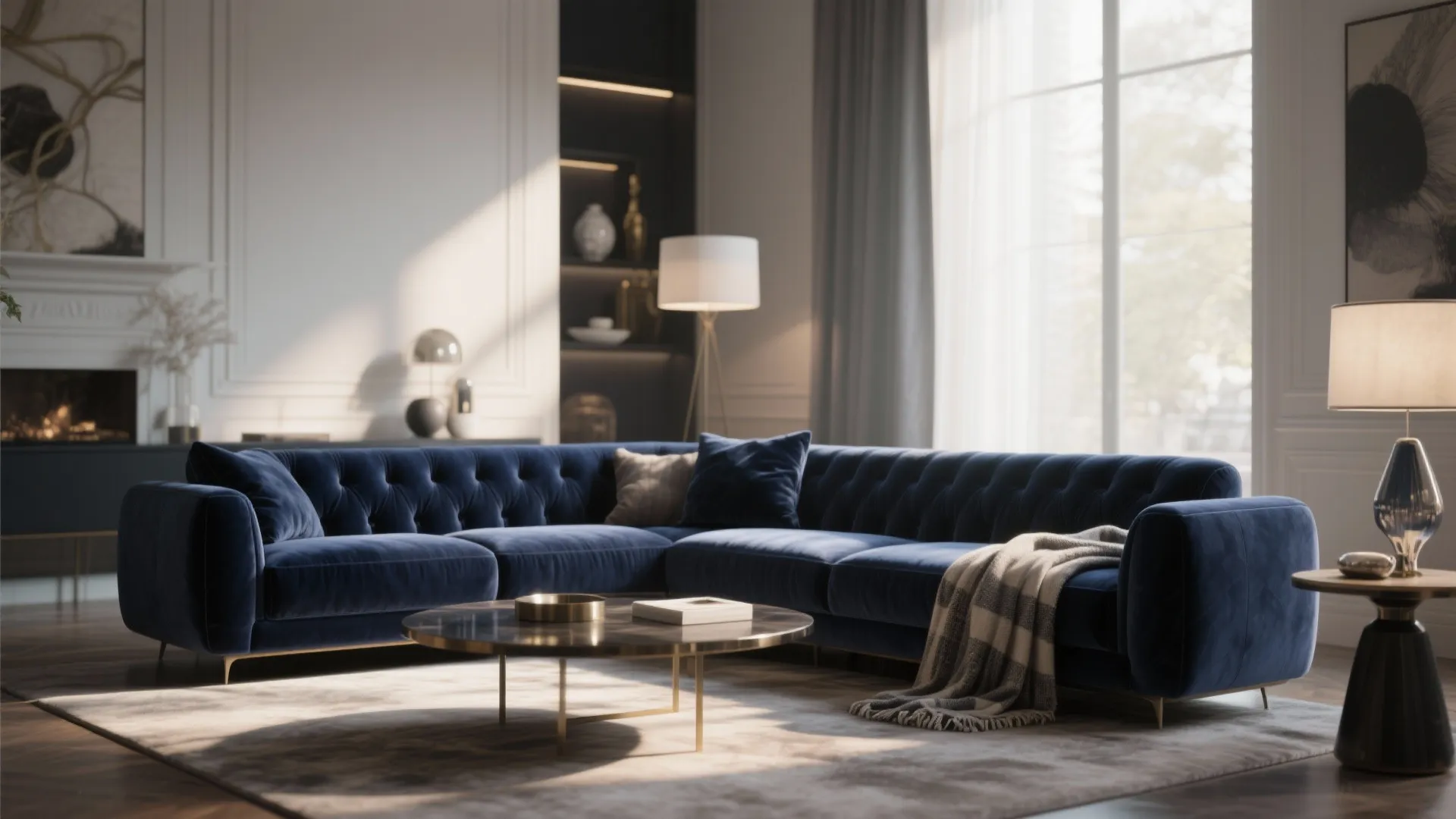3. Navy Velvet Sofa