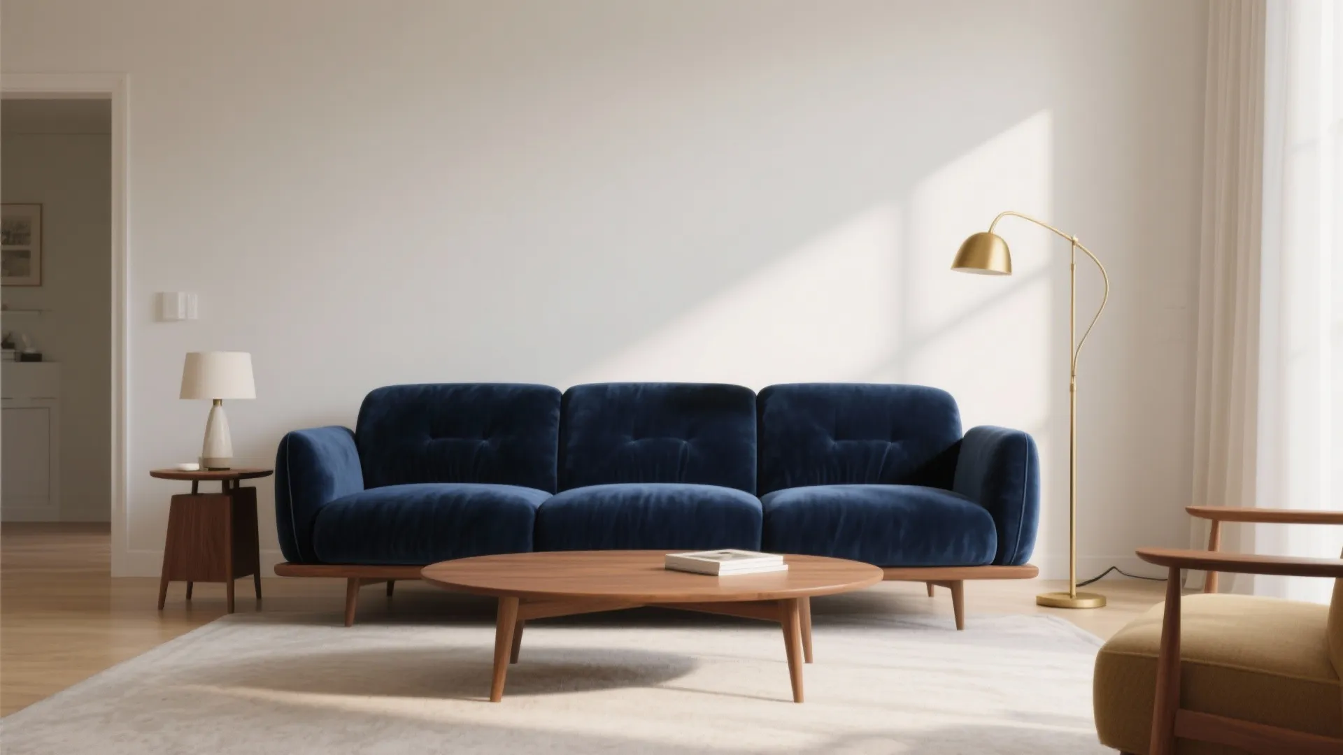 6. Navy Velvet Statement Sofa