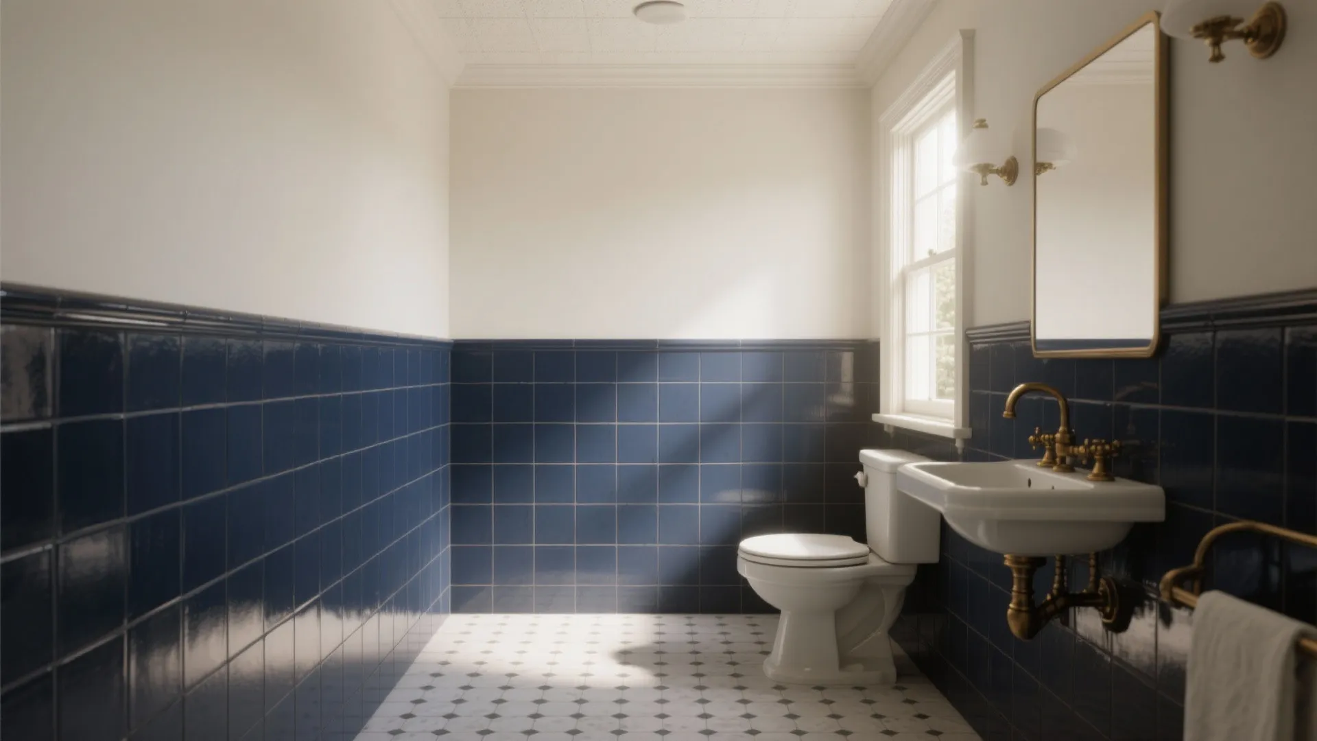 Navy Tiled Wainscot with Painted Upper Walls