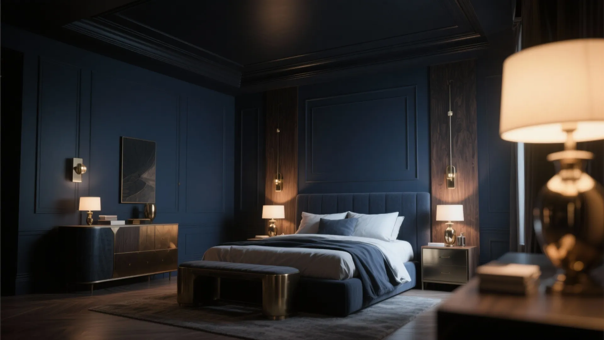 4. Navy Paint, Black Ceiling for Intimacy