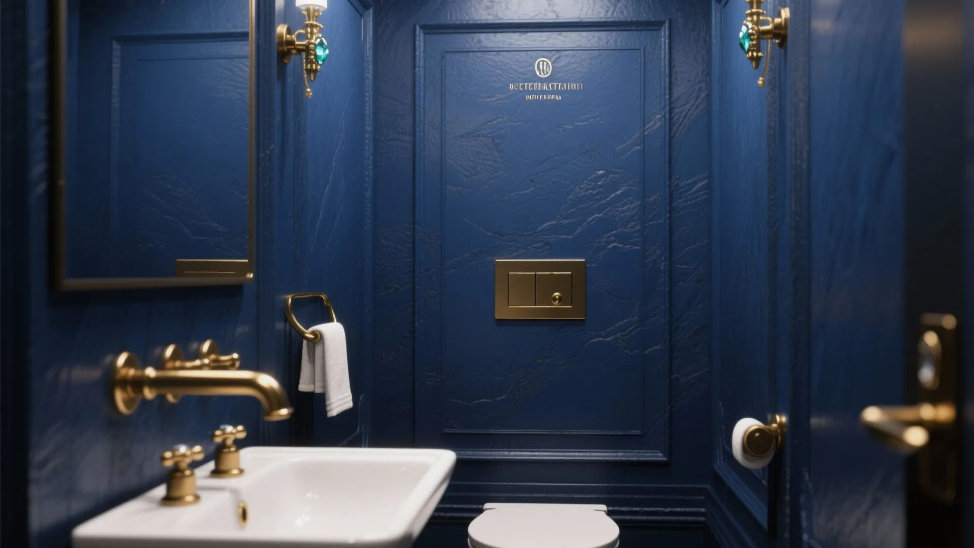 Tip 1: Deep Blue Walls with Gold Fixtures