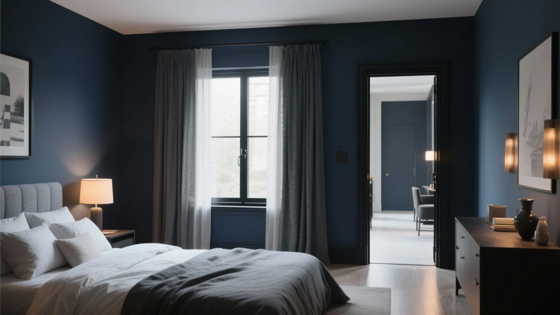 2. Navy Walls and Black Trim