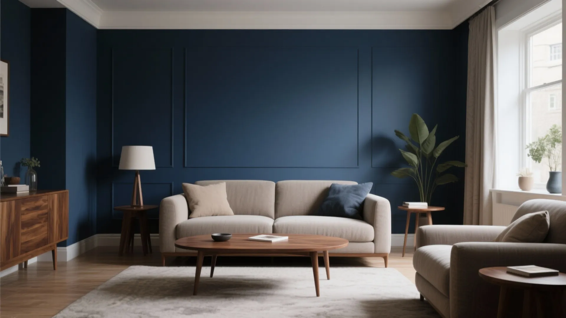 8. Navy Paired with Warm Wood