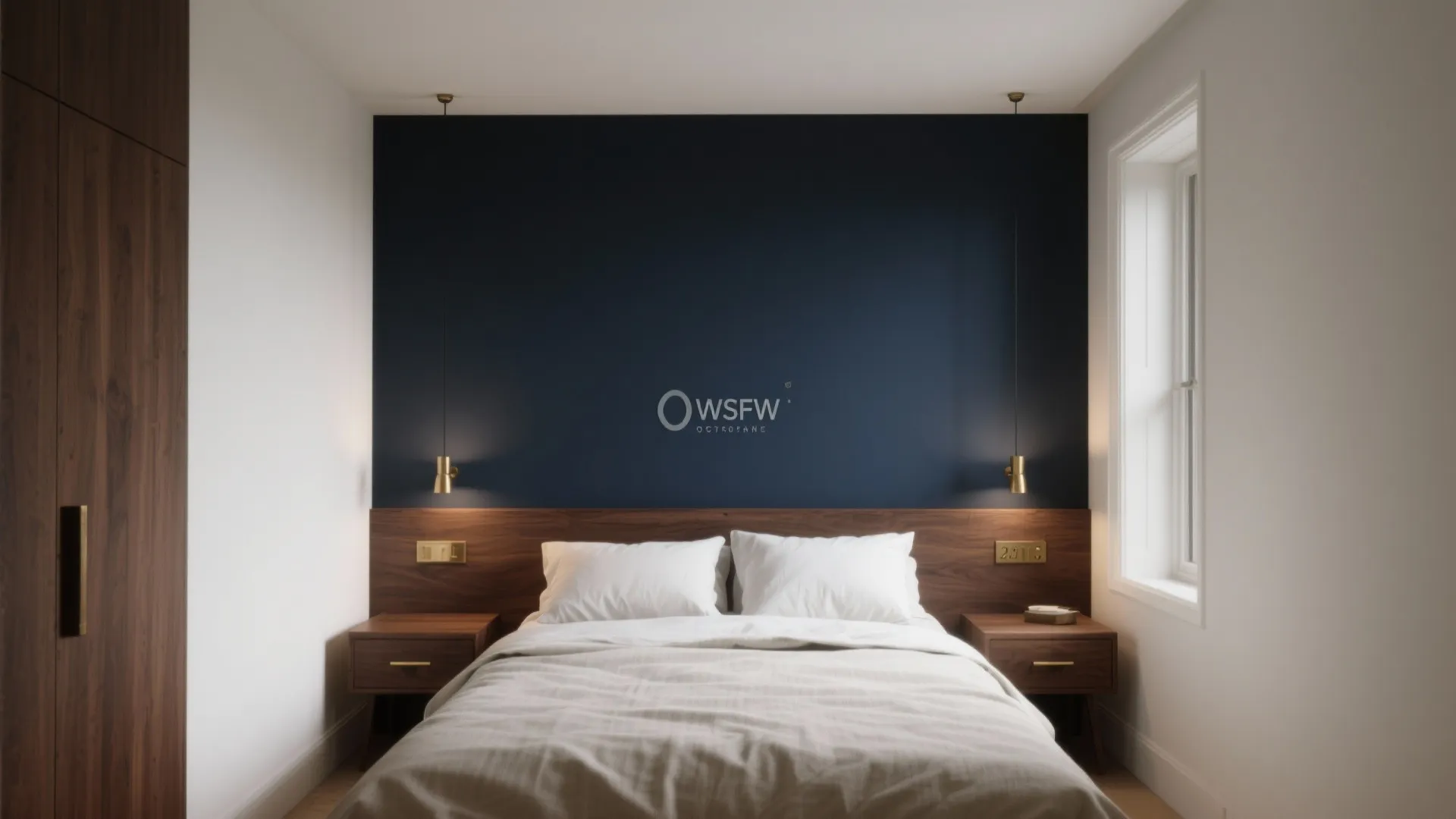 Navy Accent Wall + Warm Woods