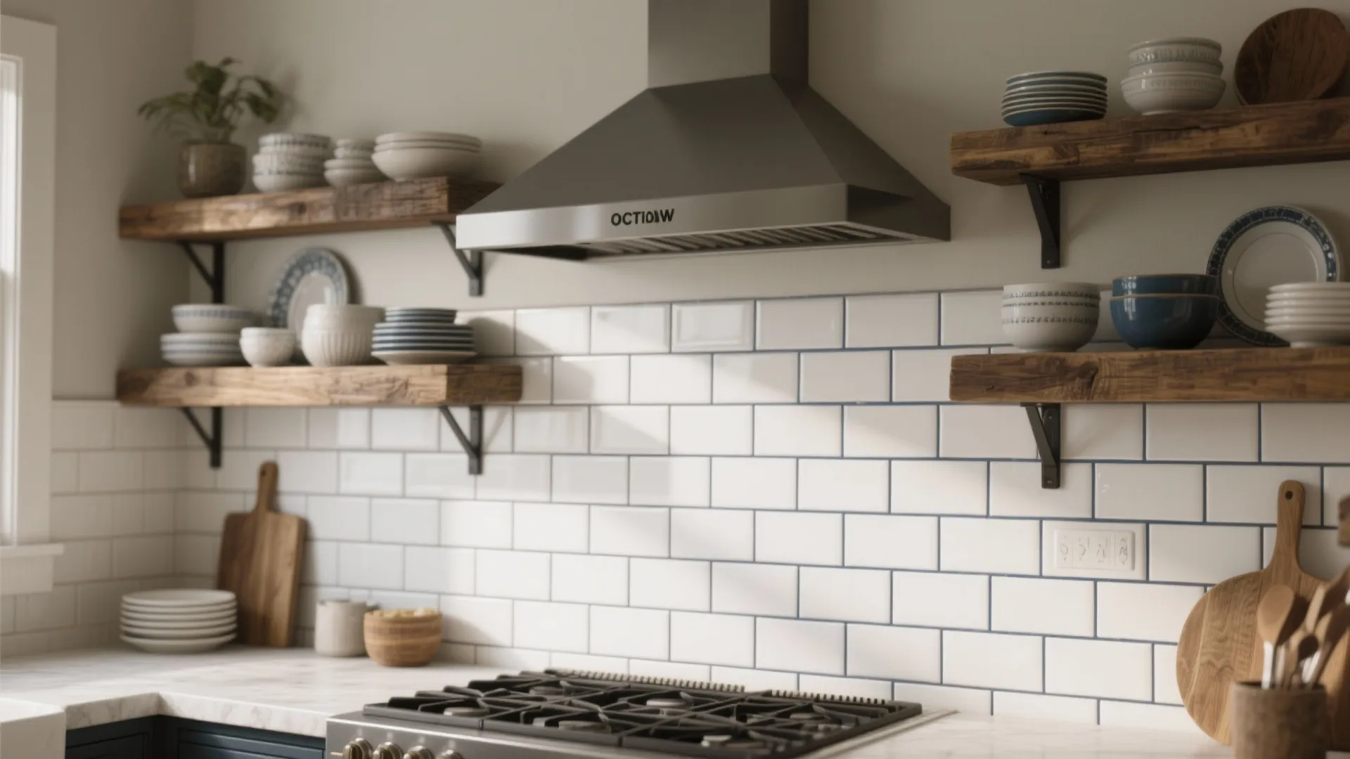 4. Navy and White Subway Tile Backsplash