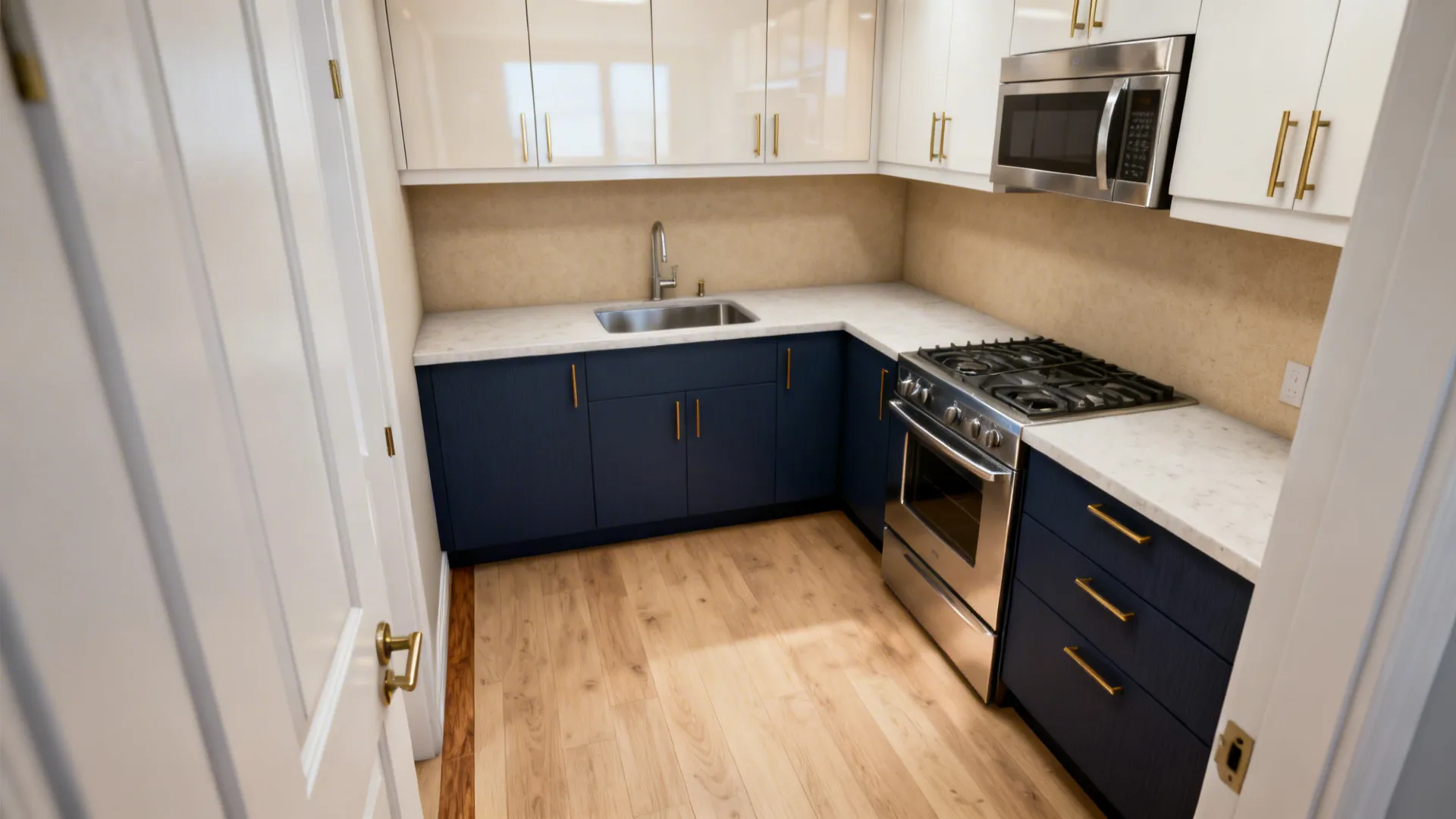 1) Warm-Cool Contrast: Navy Lowers + Warm White Uppers