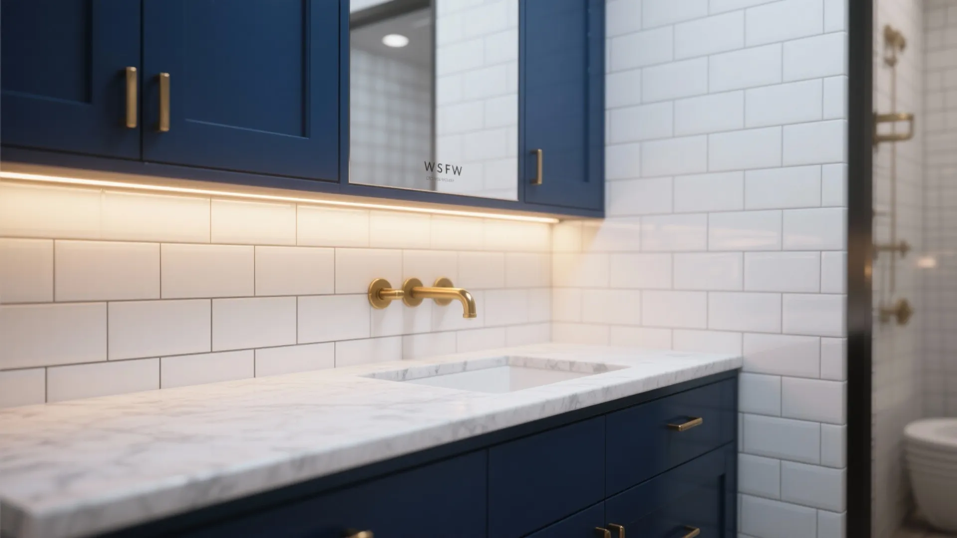 1. Contrast with crisp white tiles