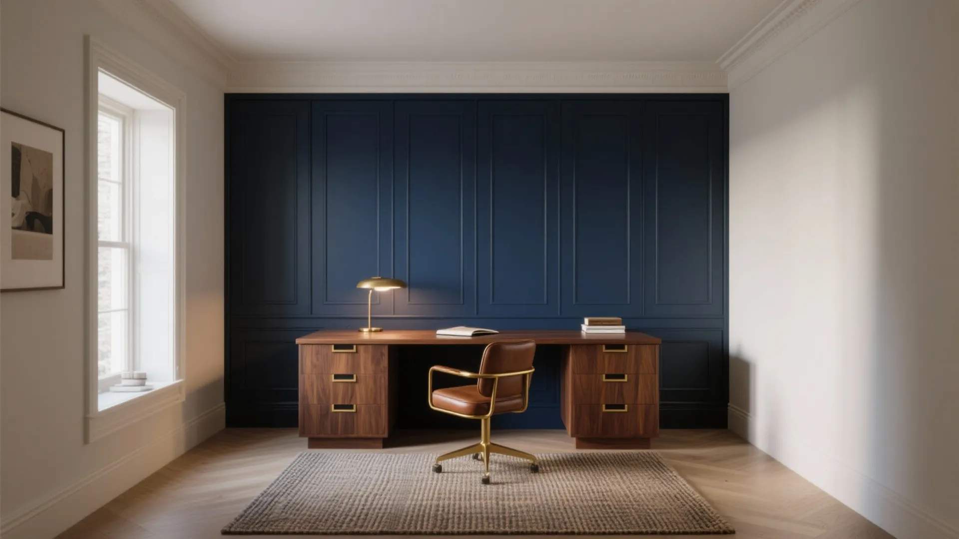 Deep Navy and Warm Wood Blend