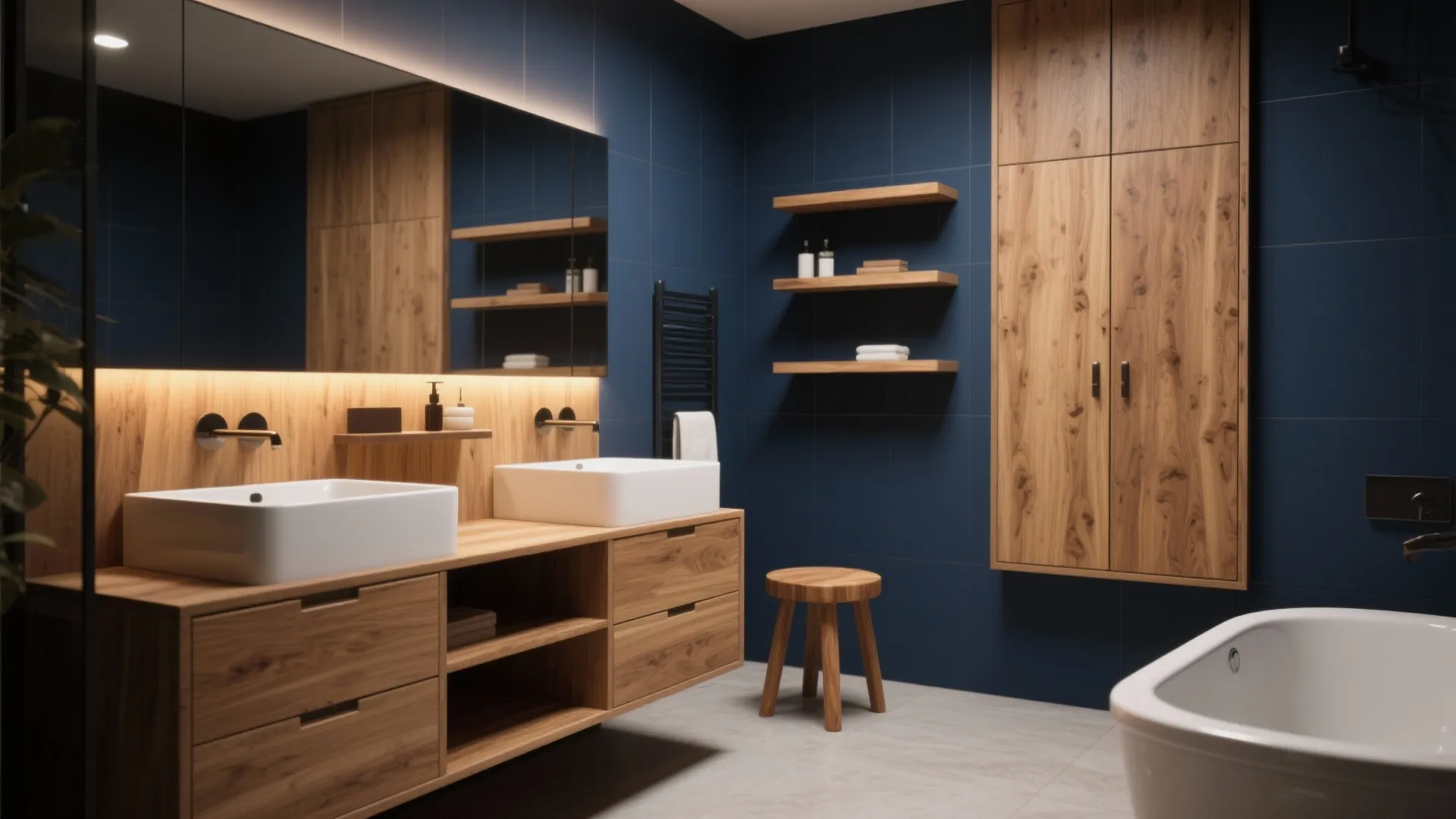 4. Combine Navy with Natural Wood