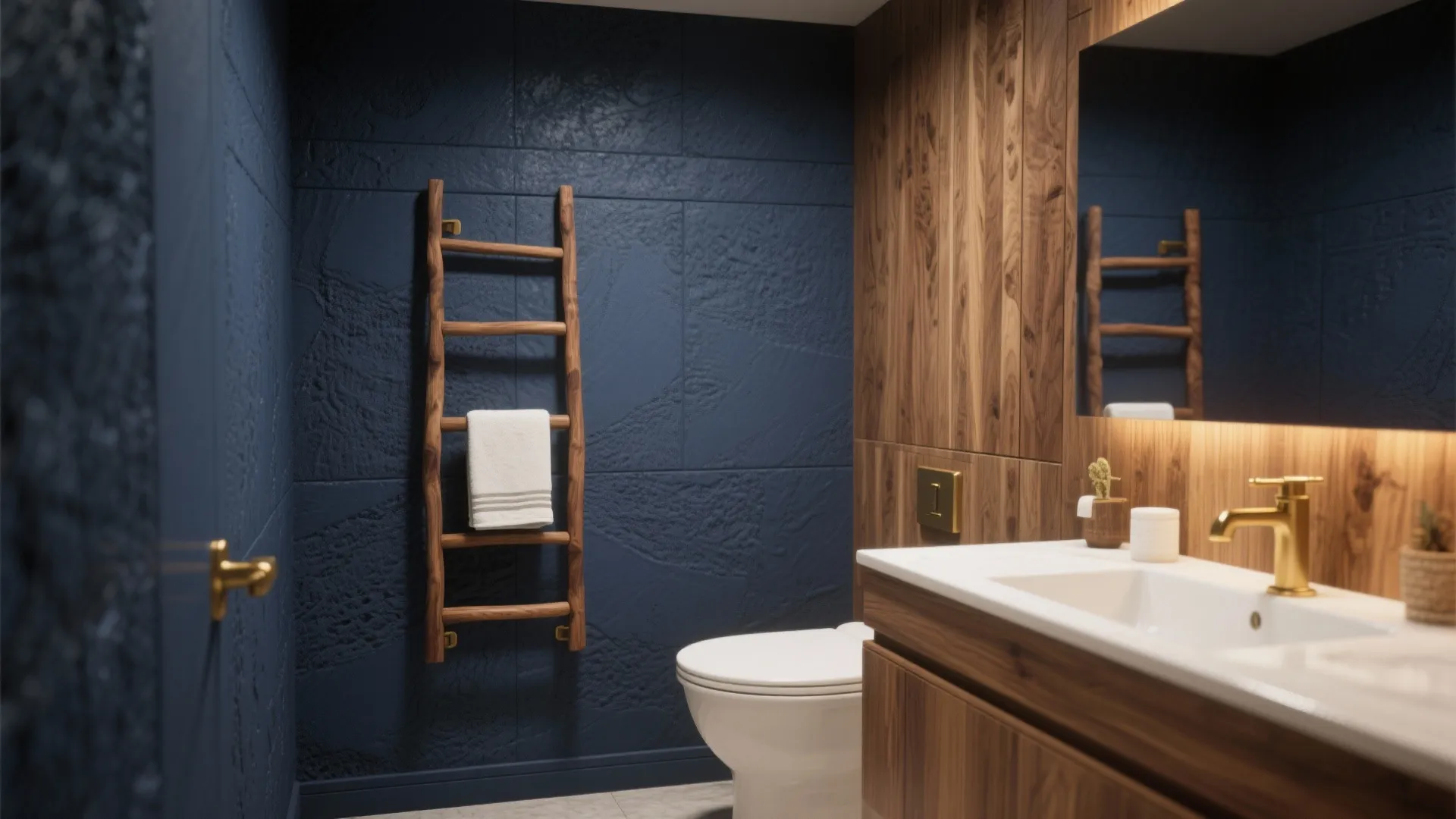 5. Navy with Natural Wood Elements