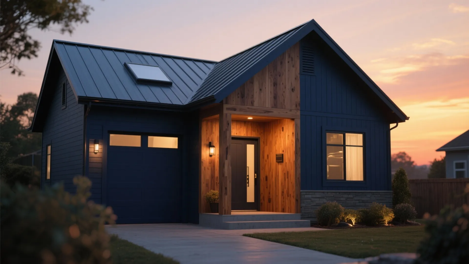 2. Navy Statement with Natural Wood Accents