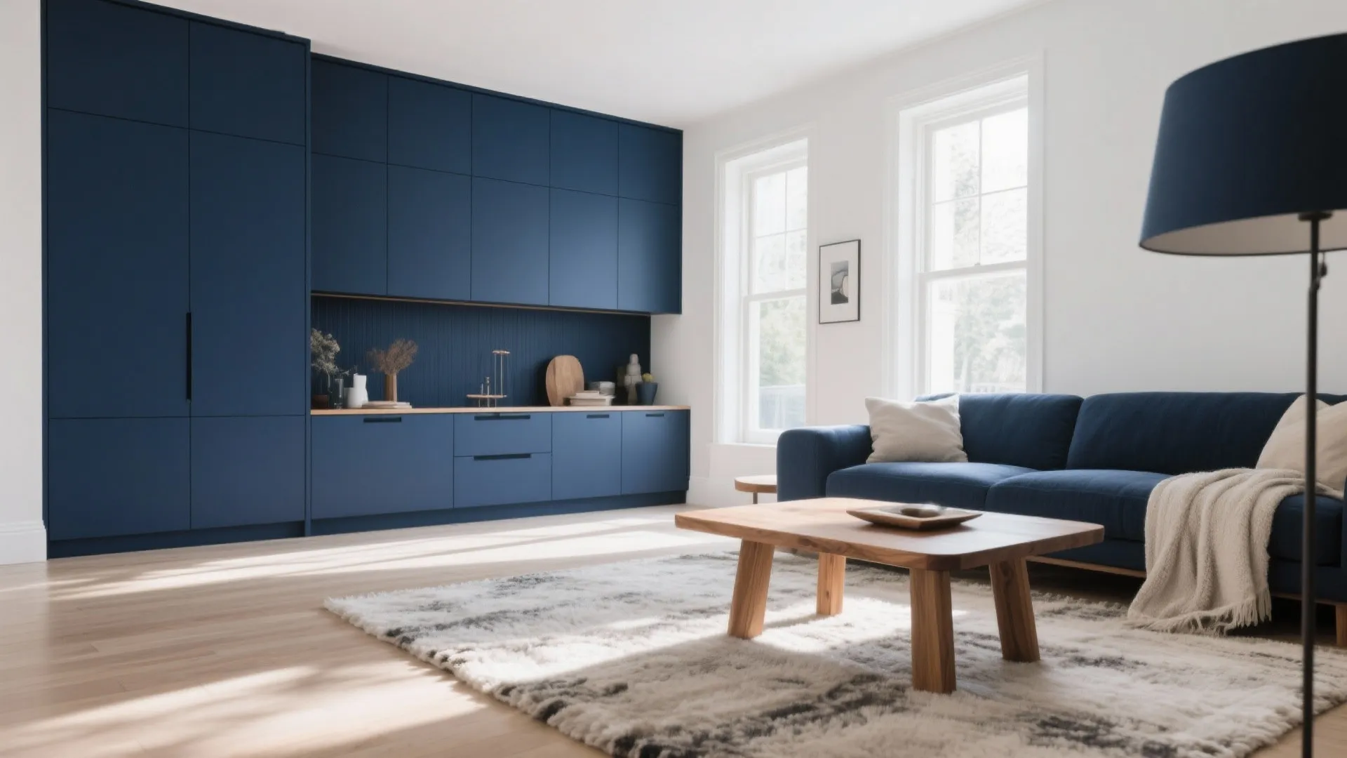 7. Navy with Natural Wood