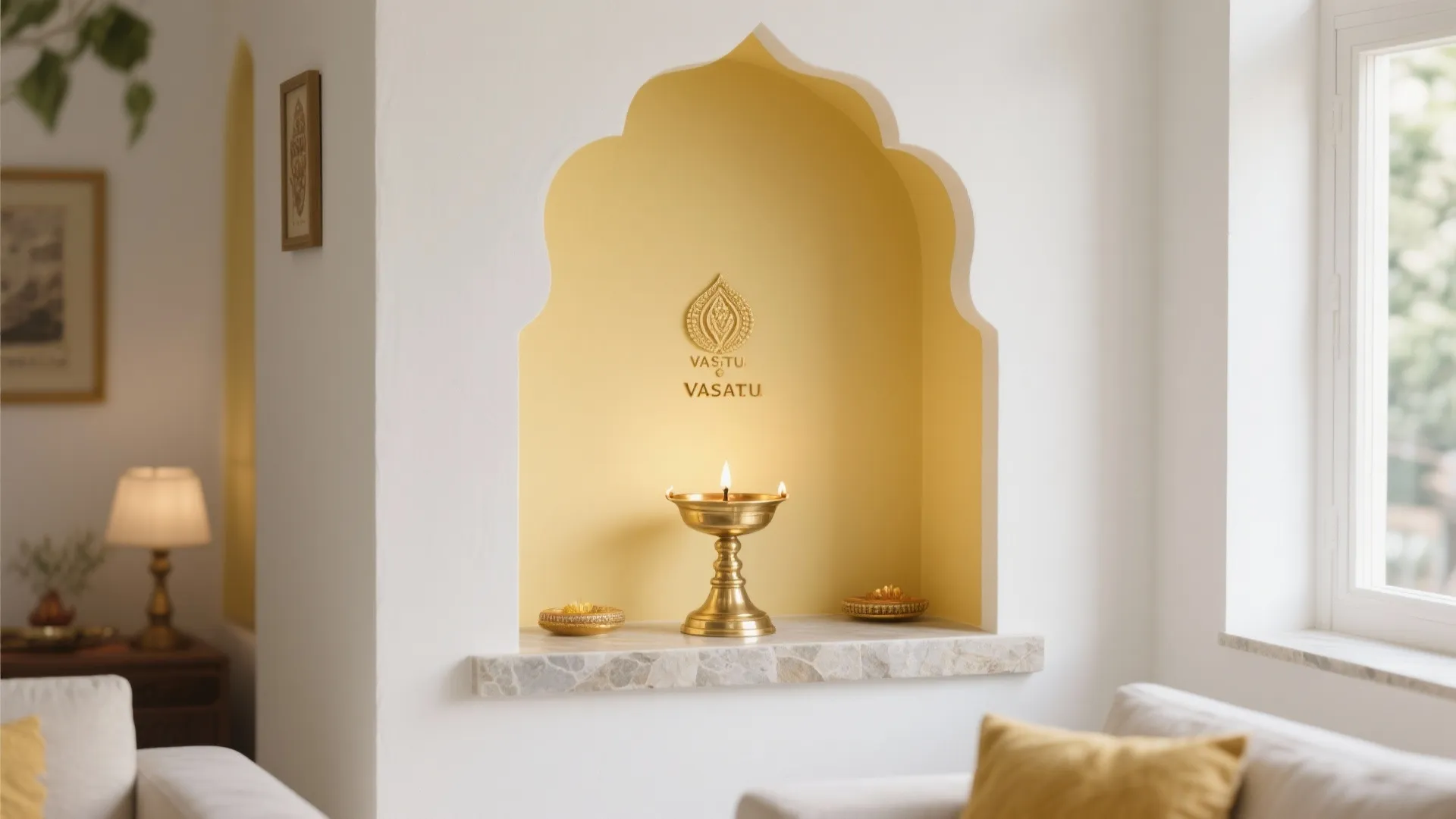 Light Whites and Soft Yellows for Northeast Pooja Corners