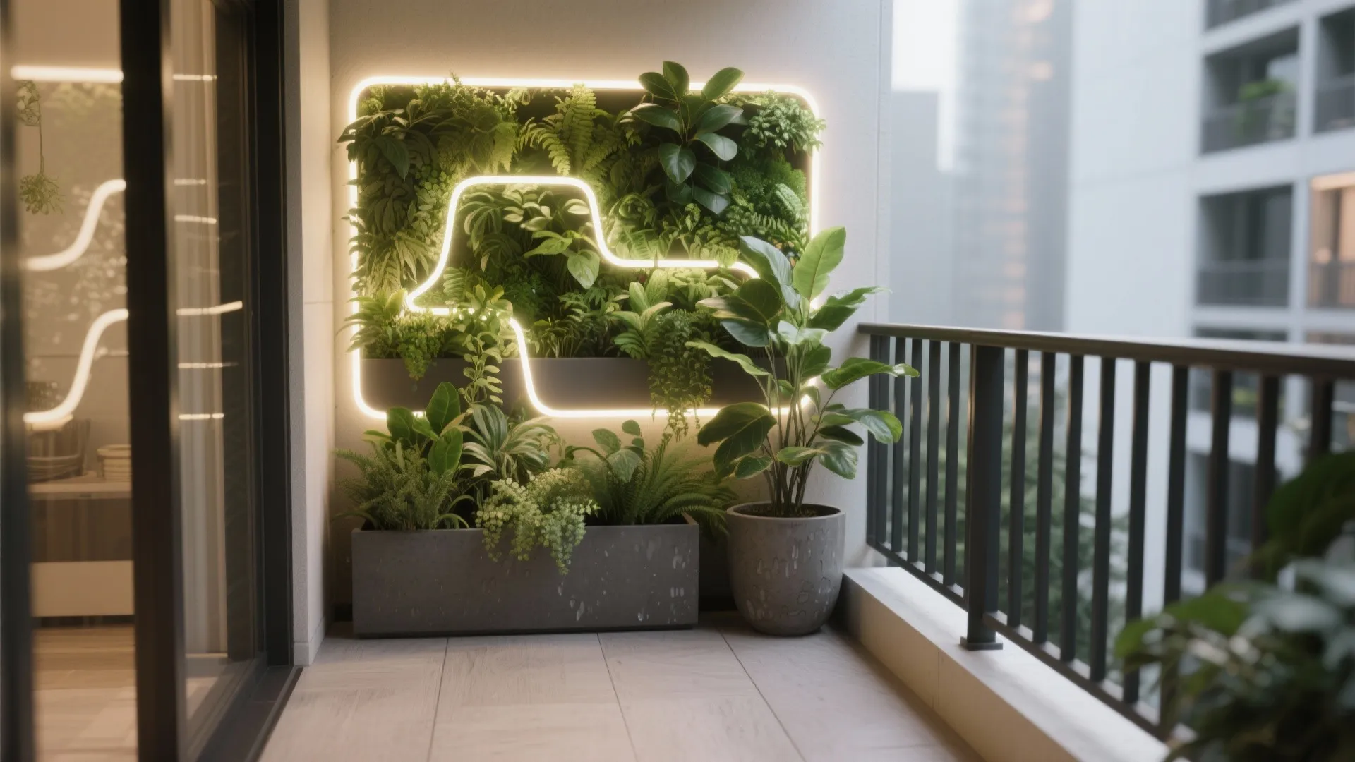 Neon behind greenery for a lush glow