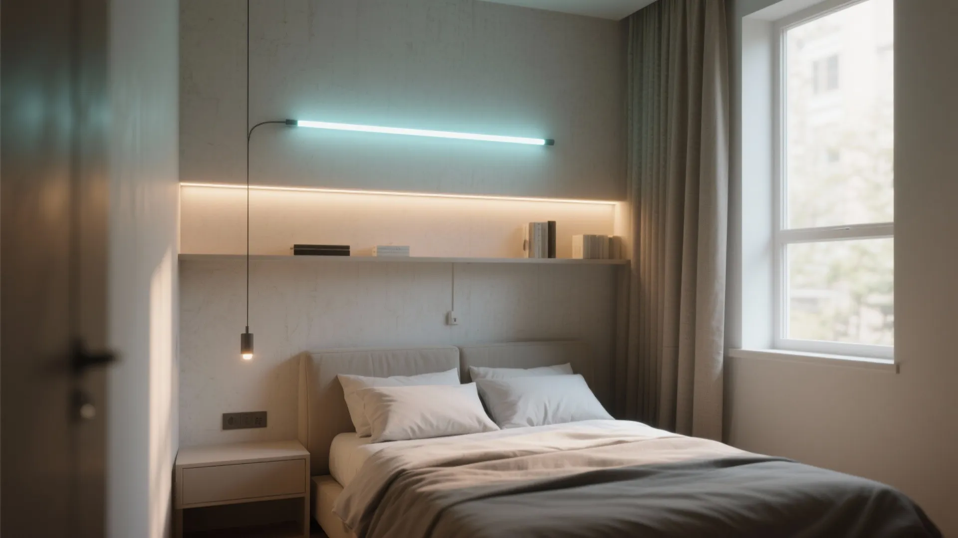 1. Use a slim horizontal neon as a focal line