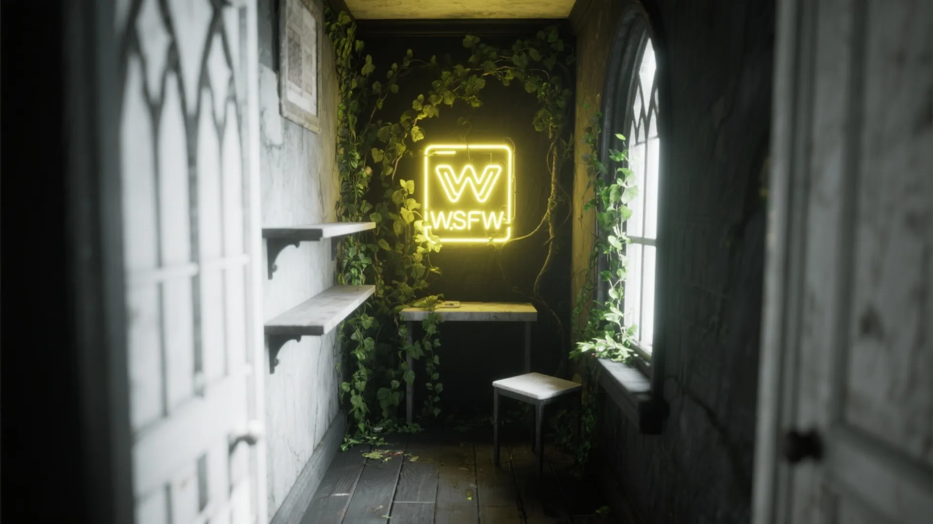 5. Neon Accent and Overgrown Greenery