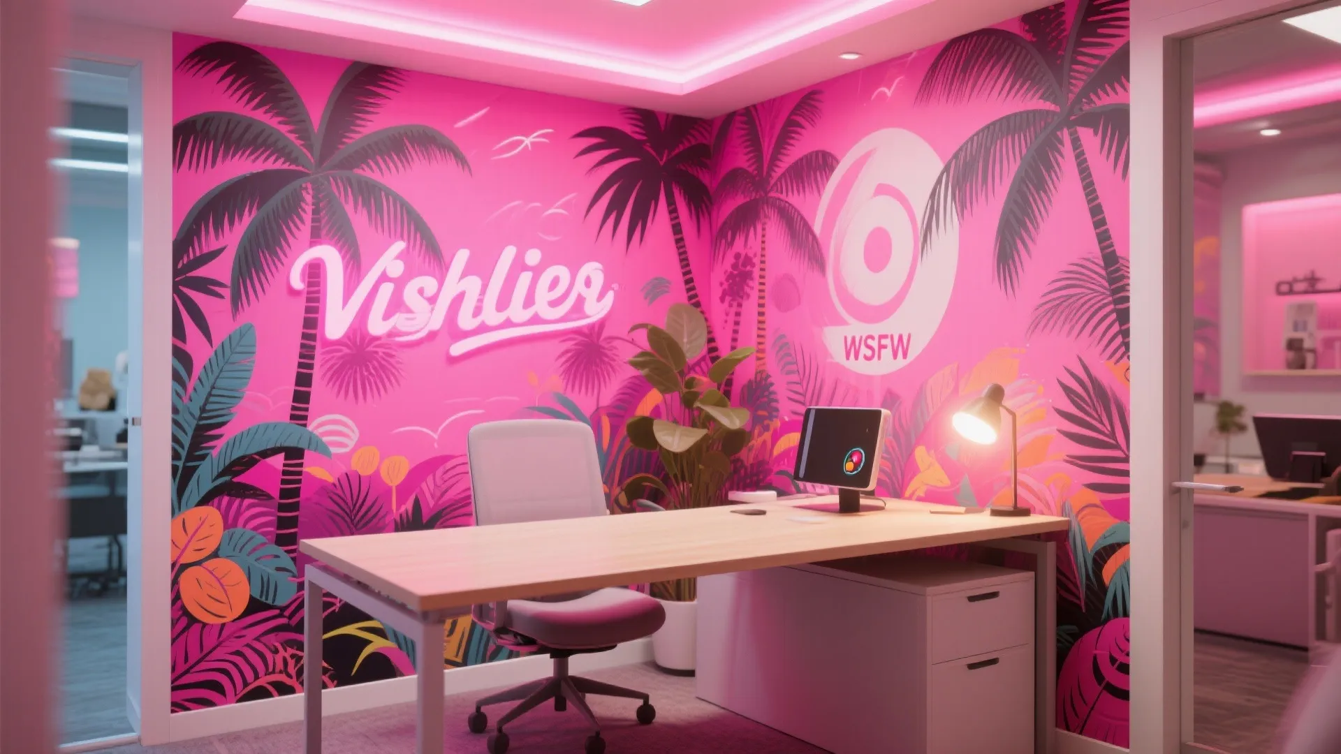 3. Neon Pink Tropic Mural with Hidden Cove Lights