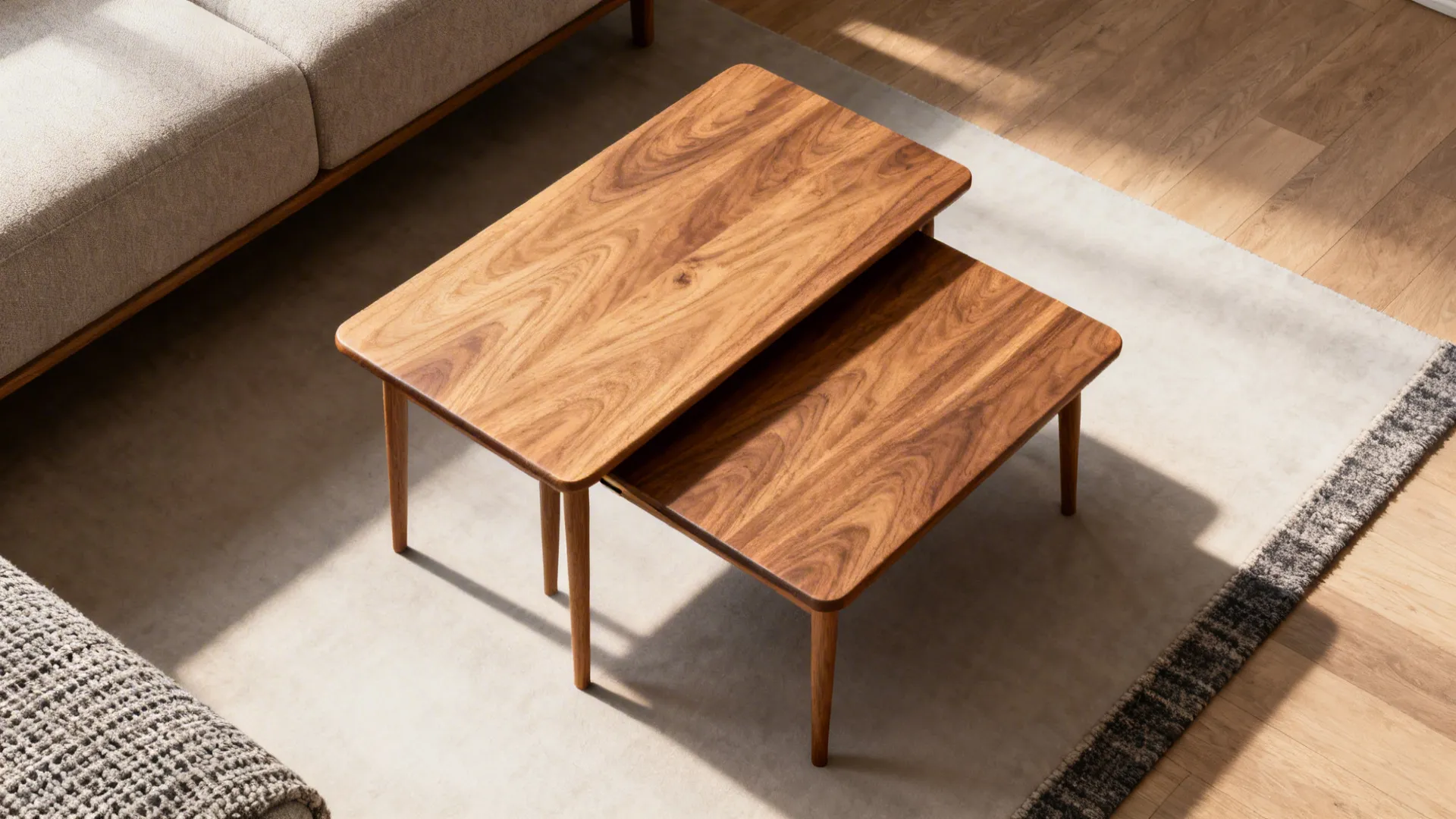 1. Nested oak tables for easy flow