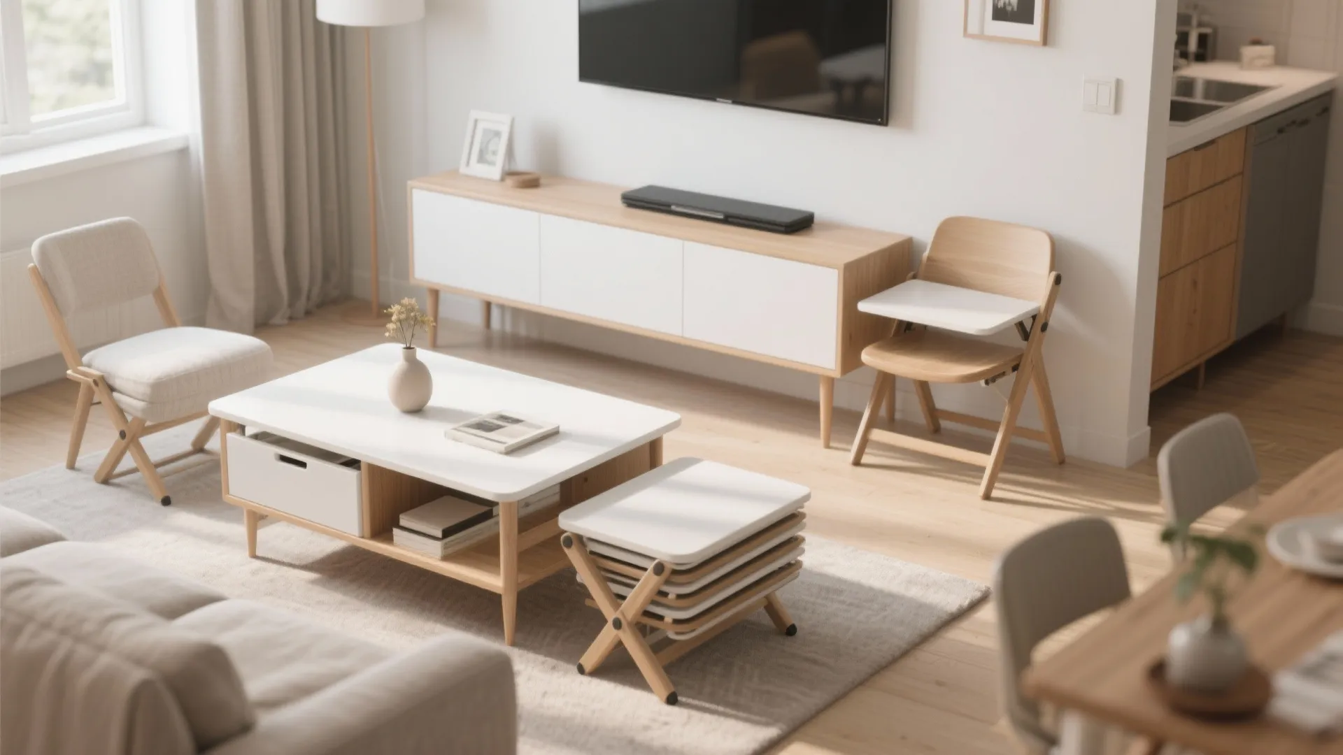 Nested folding tables with stacking chairs