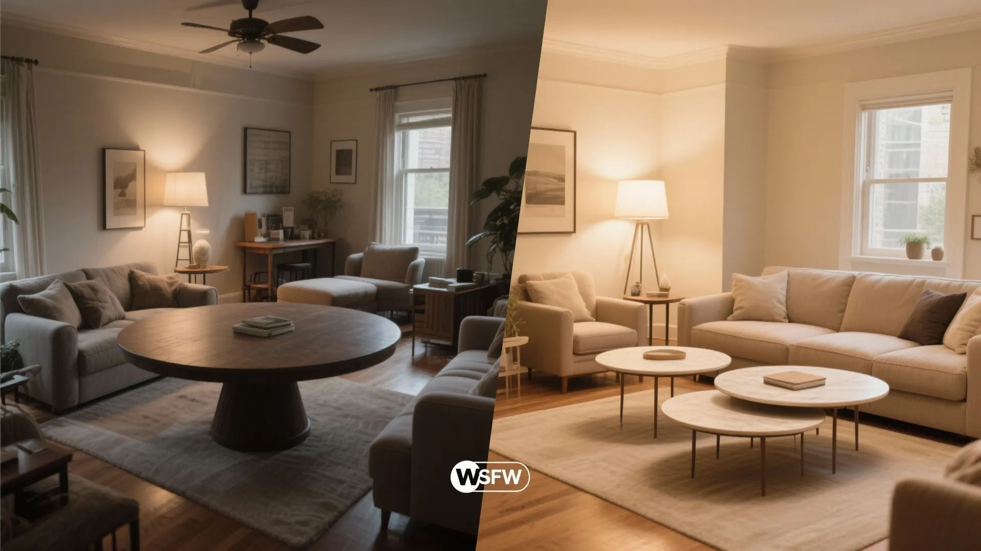 Nesting small round side tables for flexible zones