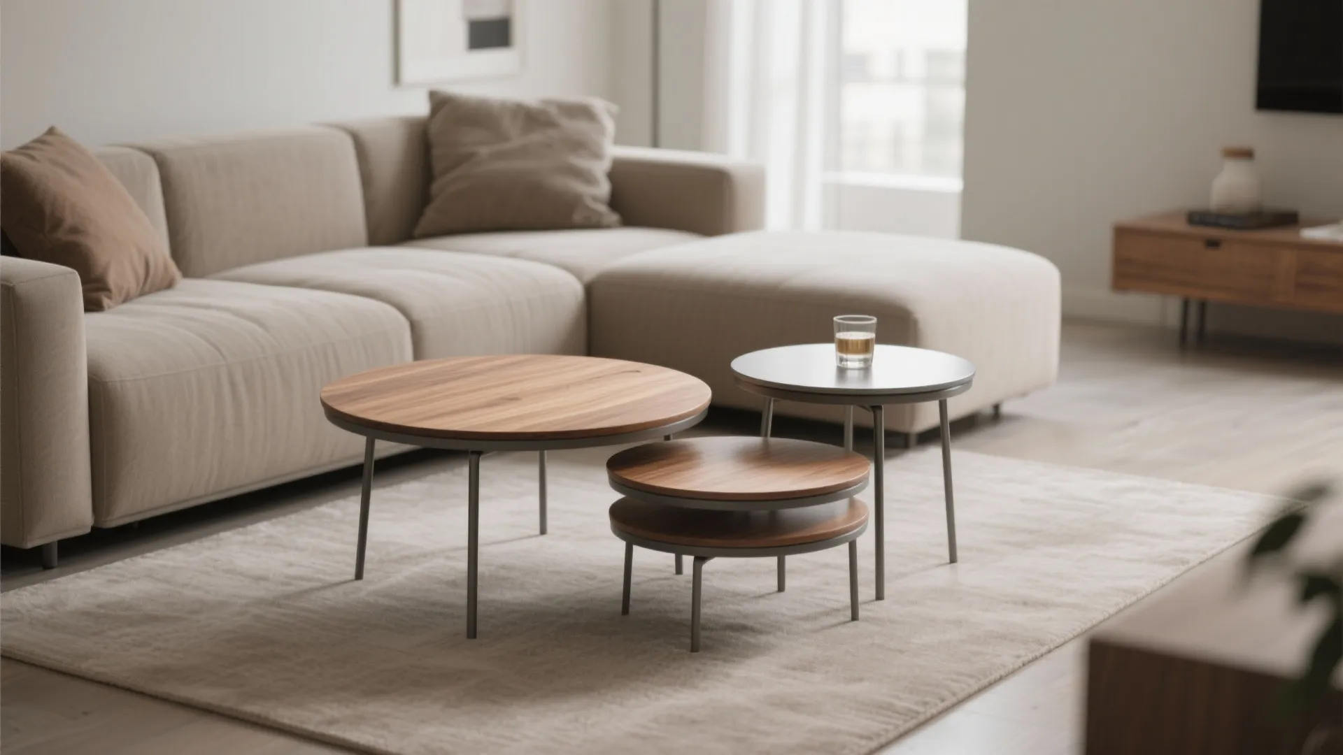 3) Nesting drink tables for flexible seating pods