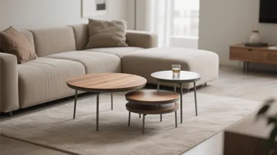 Modern Living Room with Wooden Coffee Tables